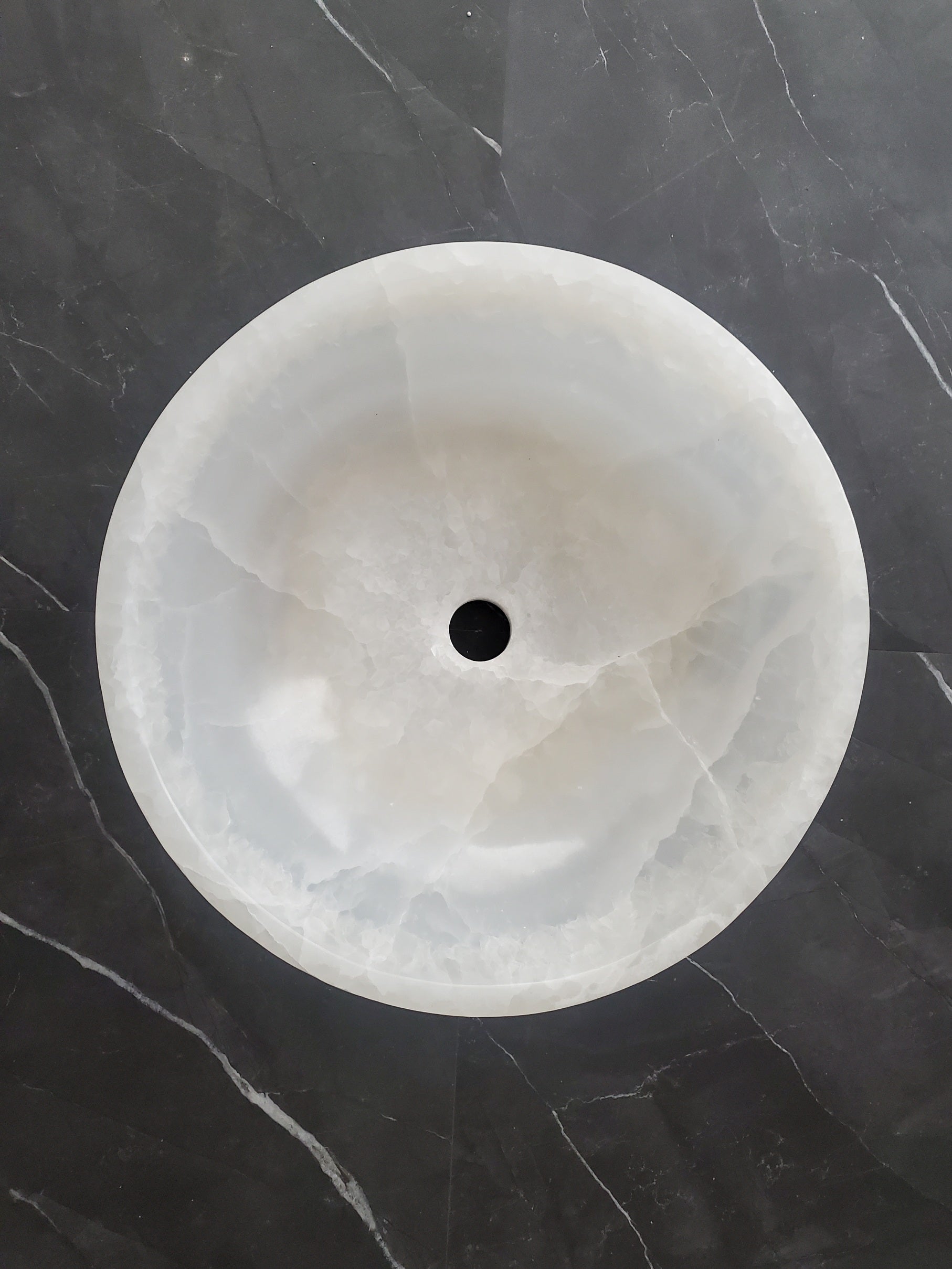S27_08 Round Onyx Stone Vessel Sink - 15.6 x 15.6 inch