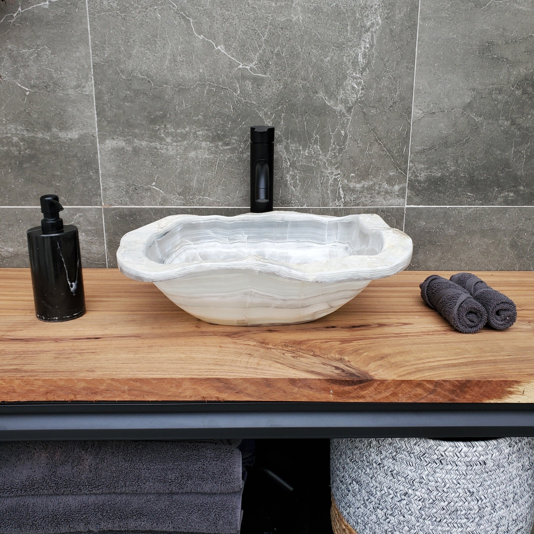 S30_06 Onyx Stone Vessel Bathroom Sink - 17 x 13.5 inch