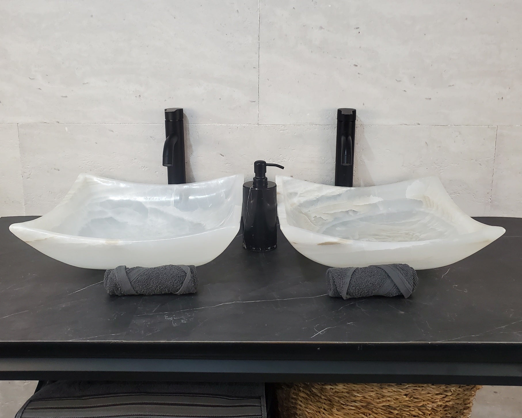 SET1030 Onyx Stone Master Bath Set of 2 (Two) Vessel Sinks