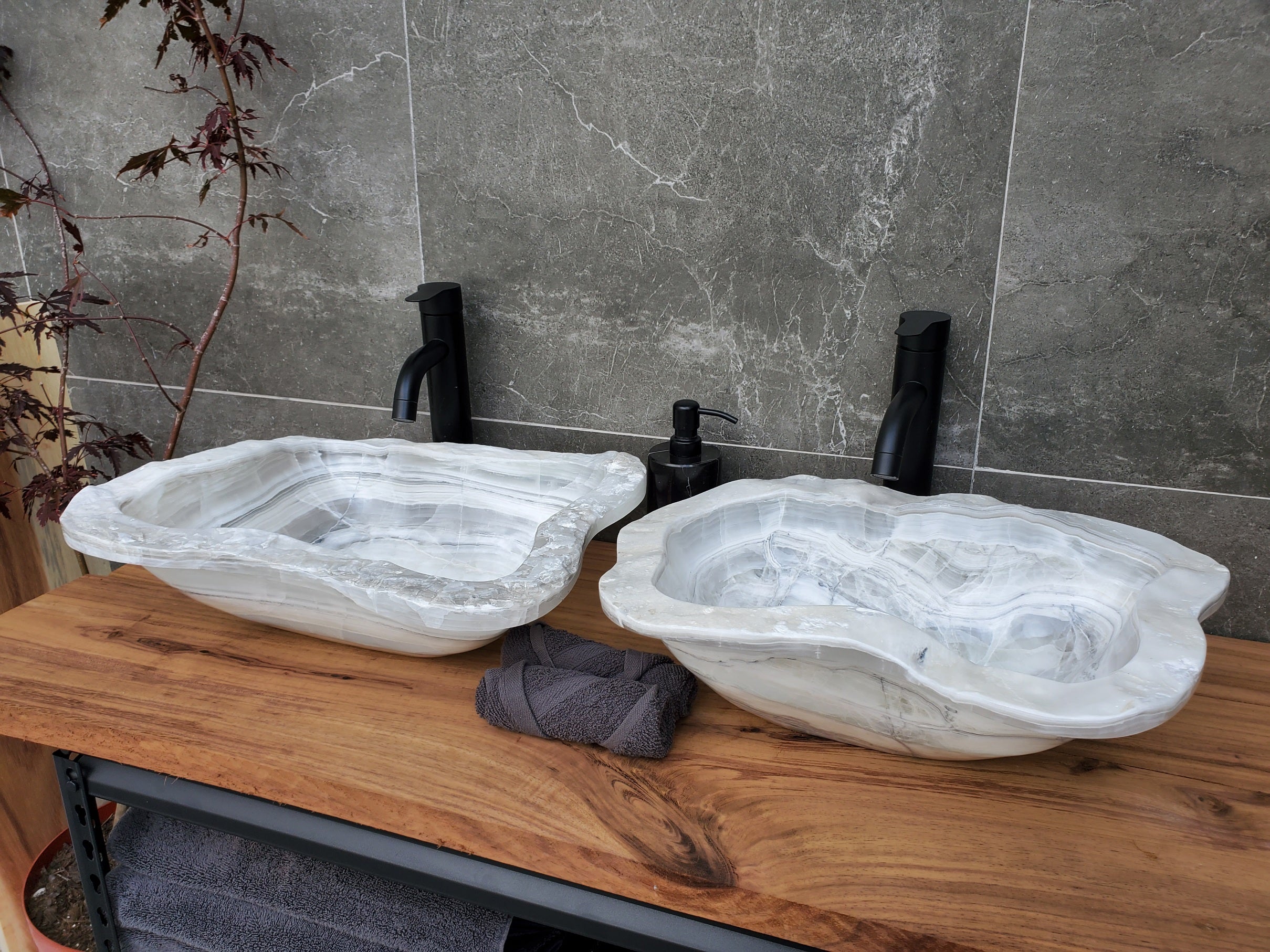 SET1057 Onyx Stone Master Bath Set of 2 (Two) Vessel Sinks