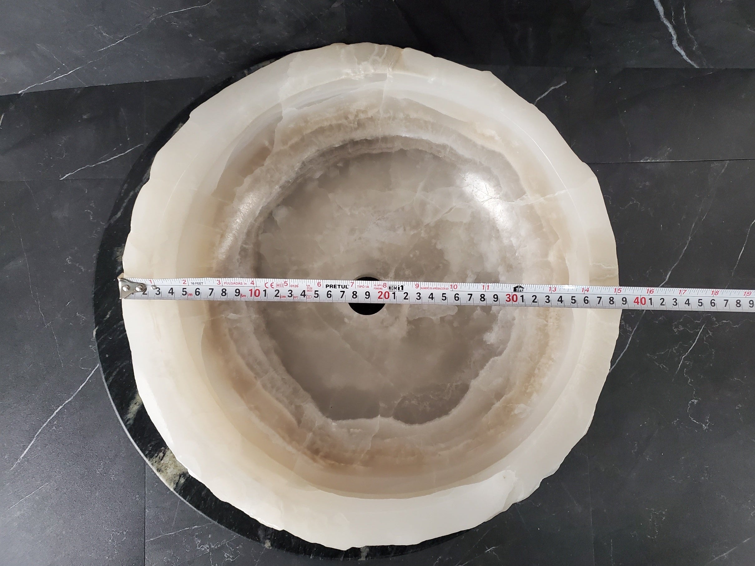 S27_14 Round Onyx Stone Vessel Sink - 15.5 x 15.5 inch