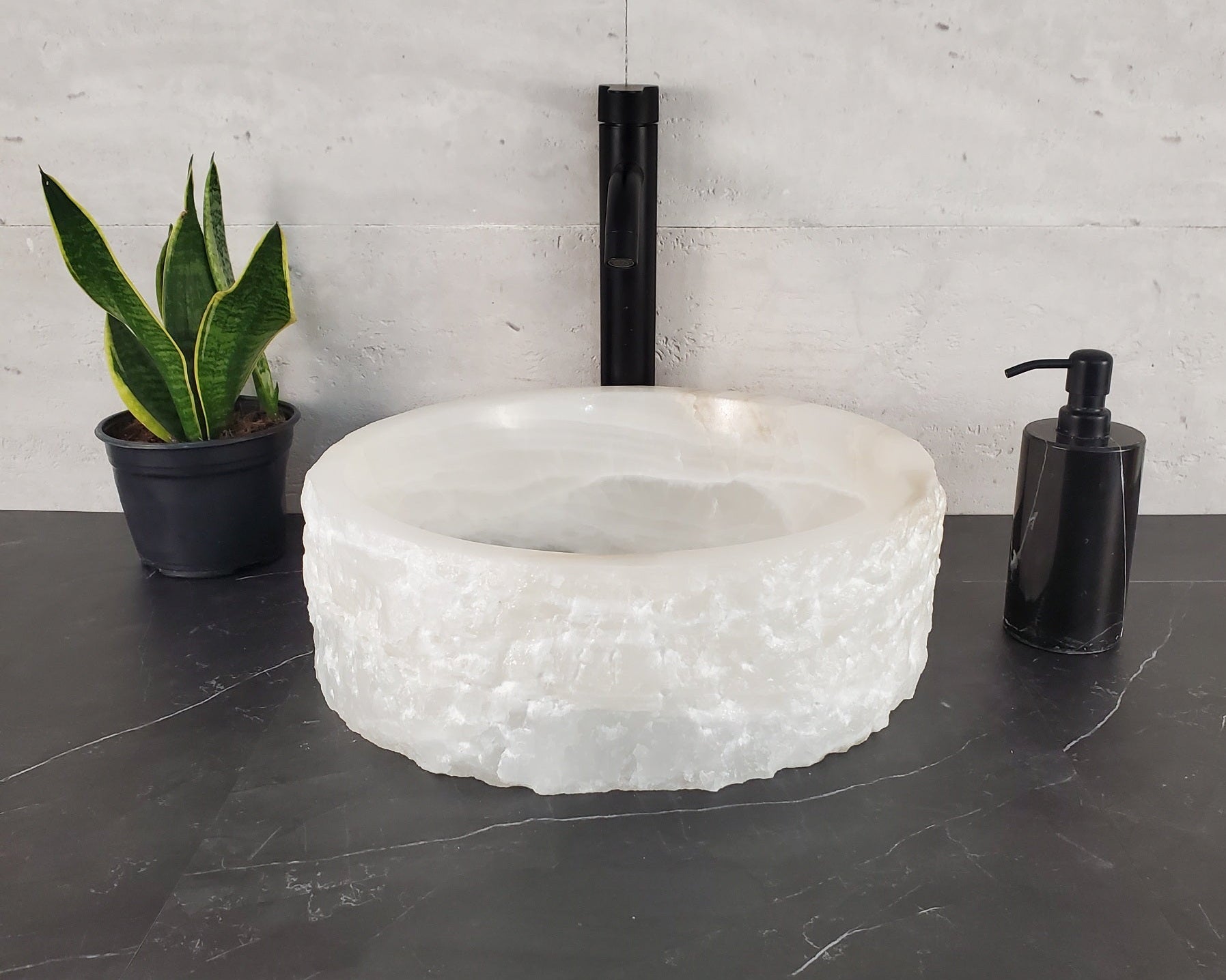 S27_13 Round Onyx Stone Vessel Sink - 15.5 x 15.5 inch