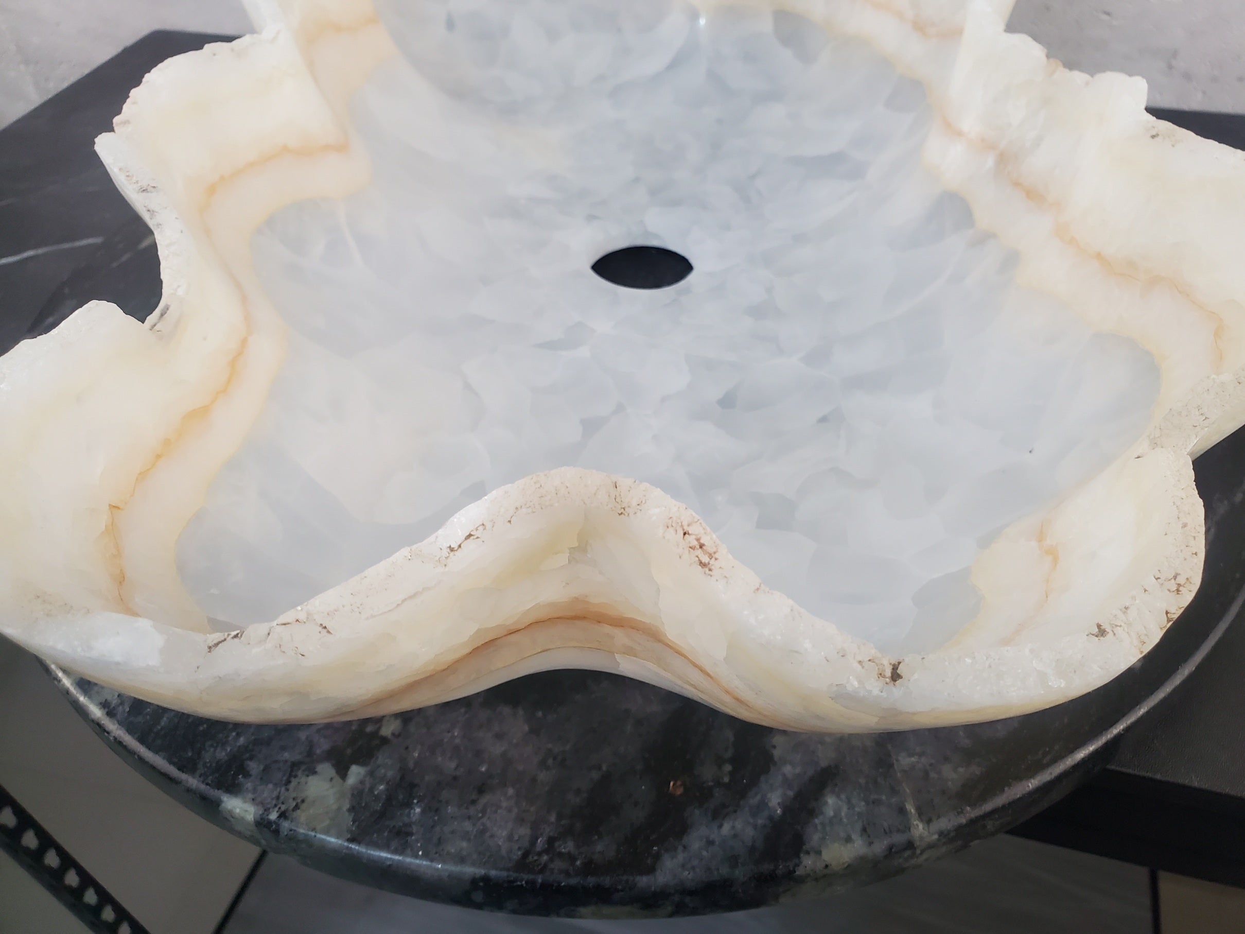 S27_02 White Onyx Stone Bathroom Vessel Sink - 20 x 12.5 inch