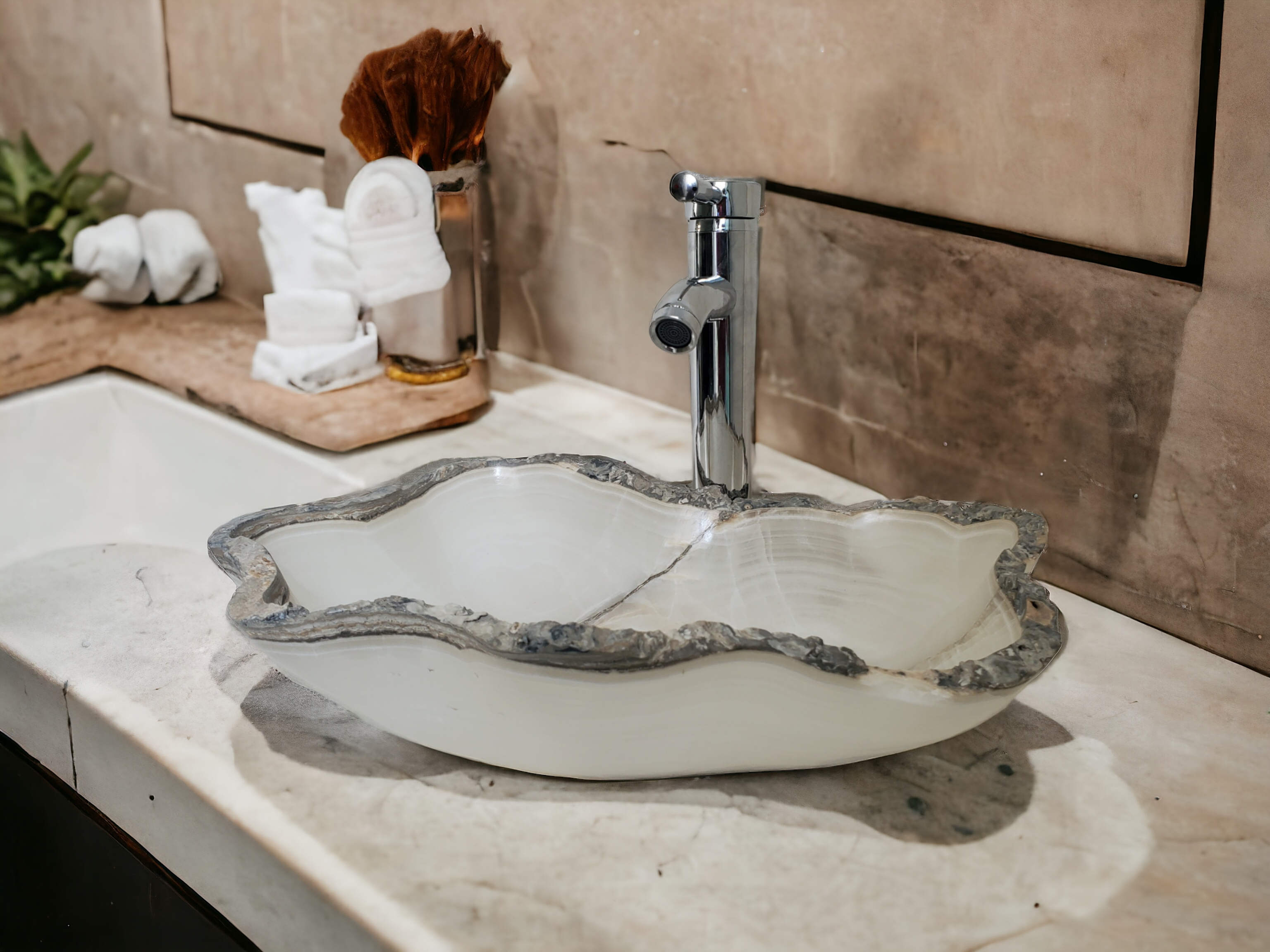 S21_16 White Onyx Bathroom Vessel Sink