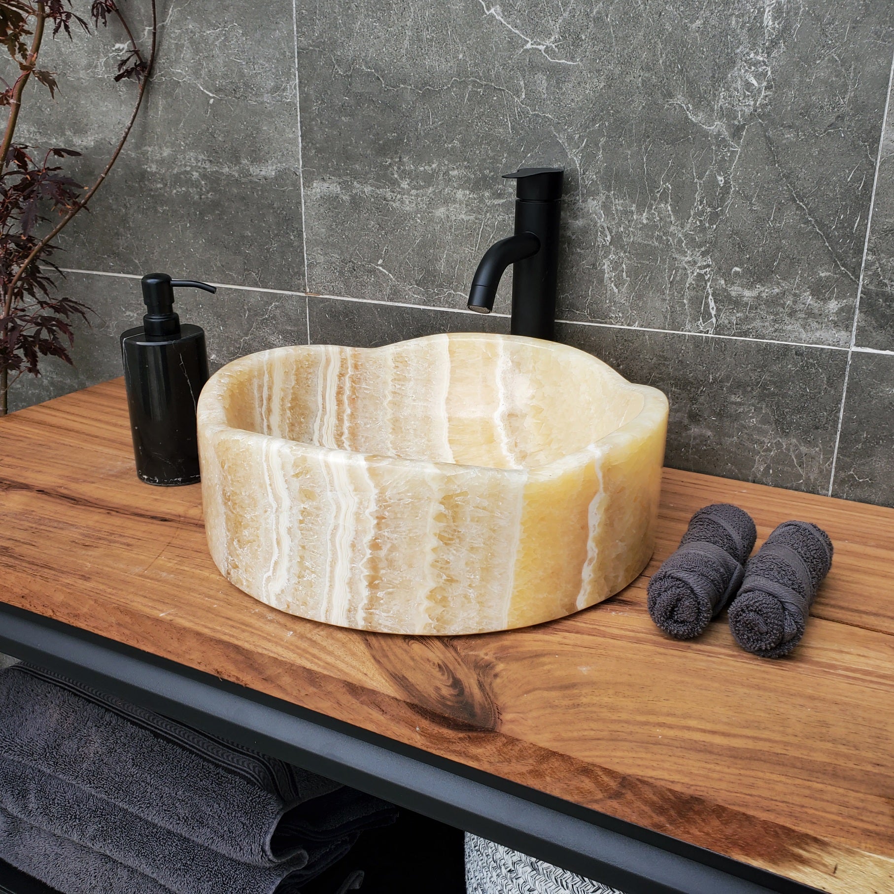 S29_11 Onyx Stone Vessel Bathroom Sink - Round