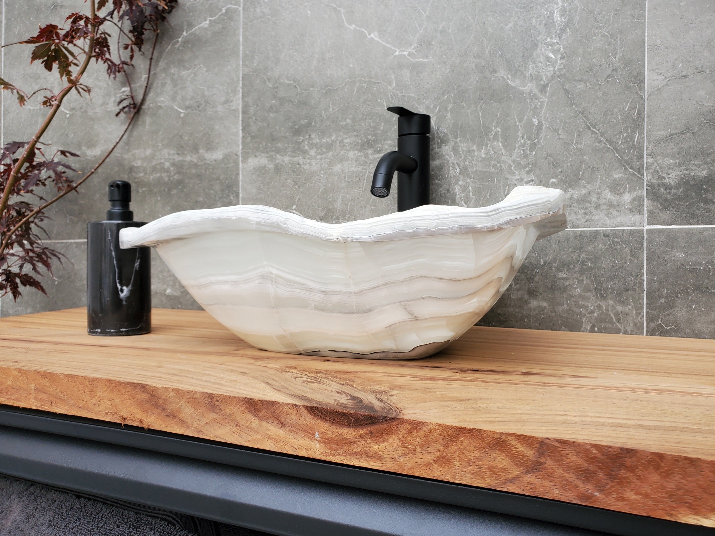 S30_06 Onyx Stone Vessel Bathroom Sink - 17 x 13.5 inch