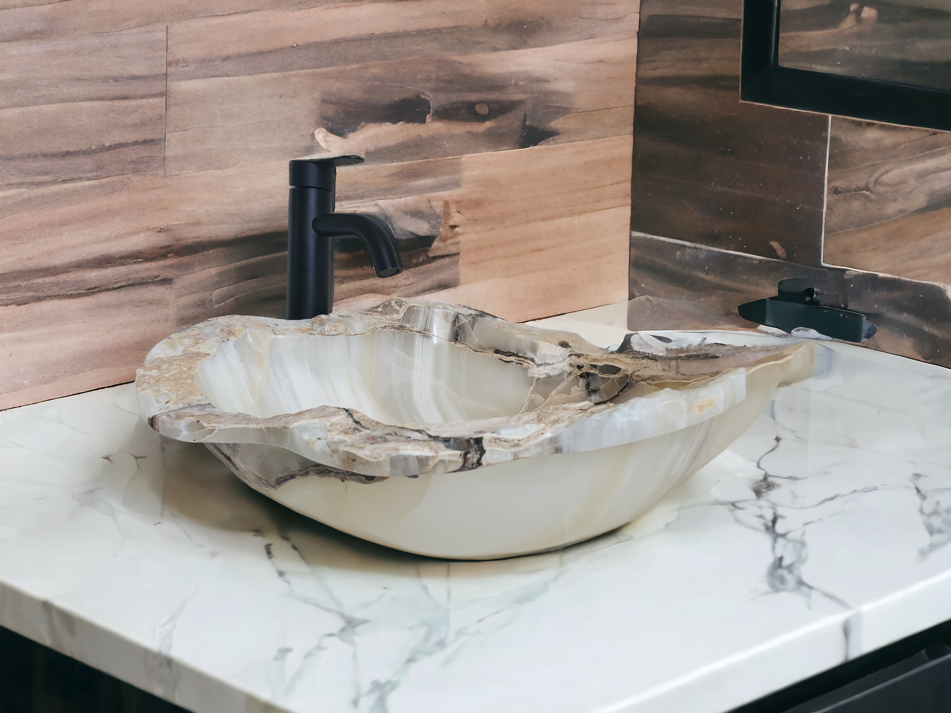 S21_12 Neutral White Onyx Stone Vessel Bathroom Sink