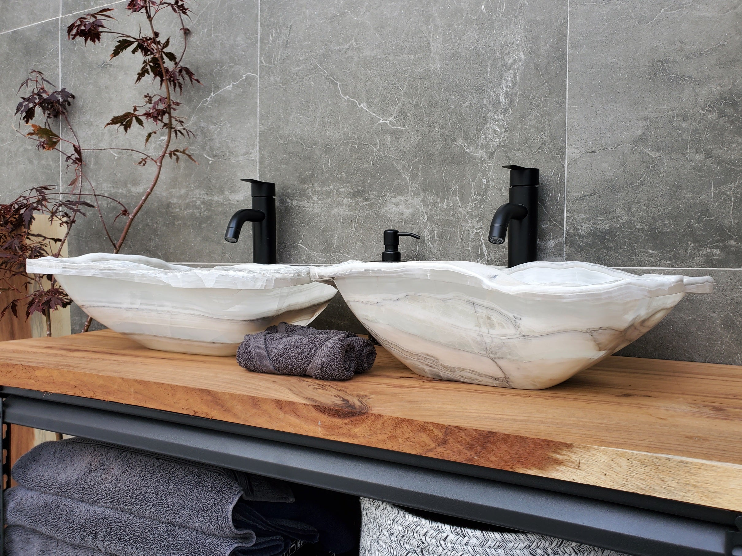 SET1057 Onyx Stone Master Bath Set of 2 (Two) Vessel Sinks