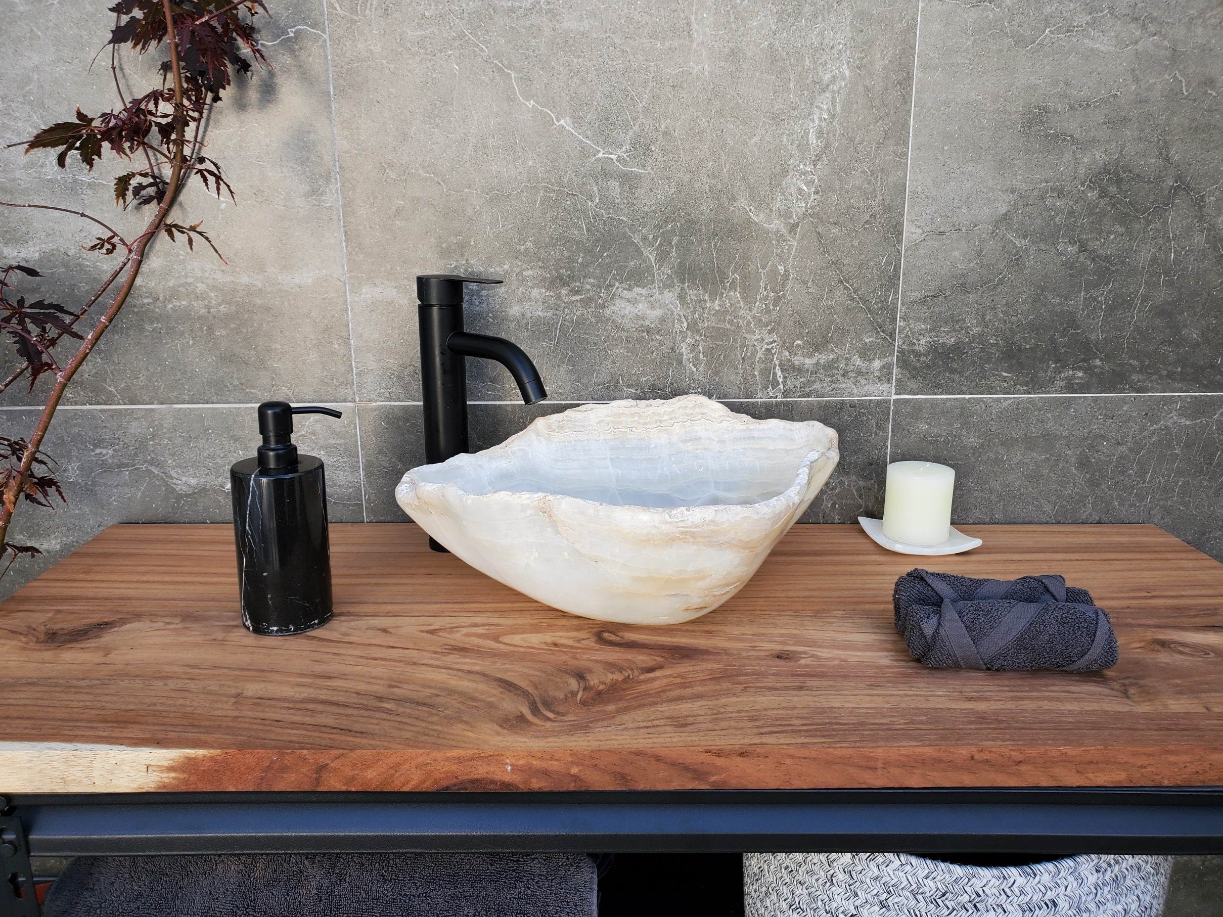S29_07 Onyx Stone Bathroom Vessel Sink - 17 x 14 inch