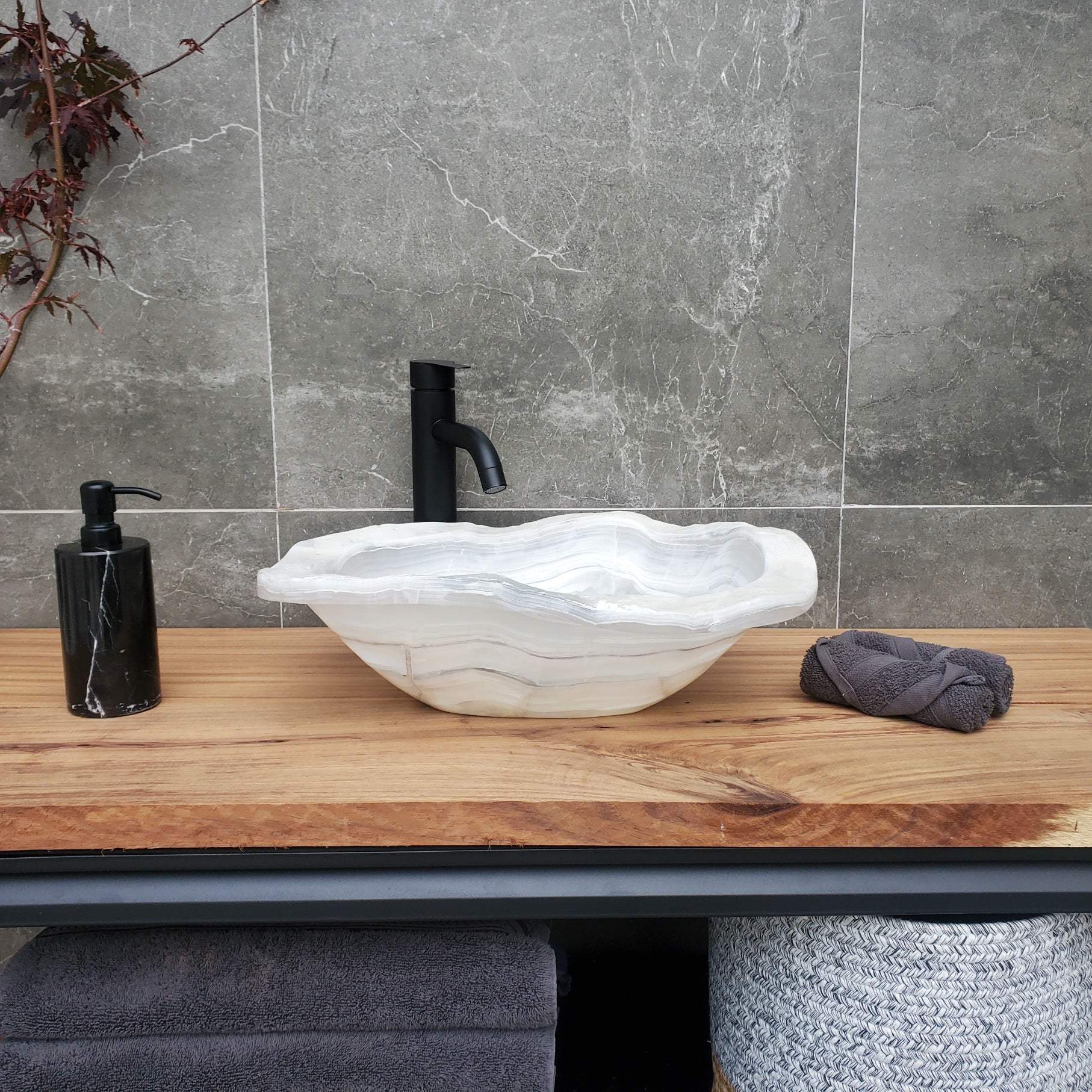 S30_05 Onyx Stone Vessel Bathroom Sink - 18 x 14.5 inch