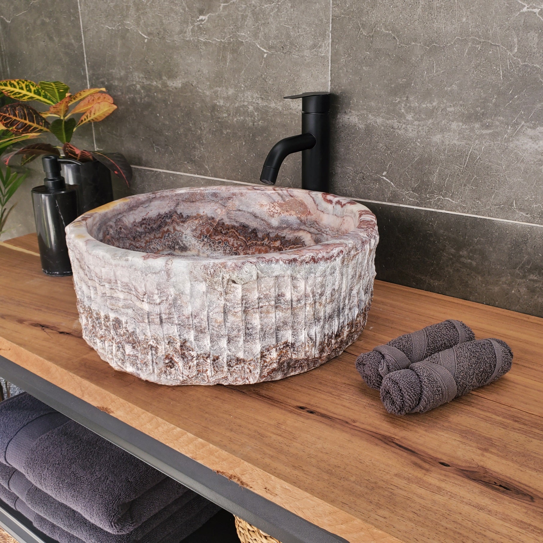 S34_04 Serpentine Onyx Stone Vessel Sink