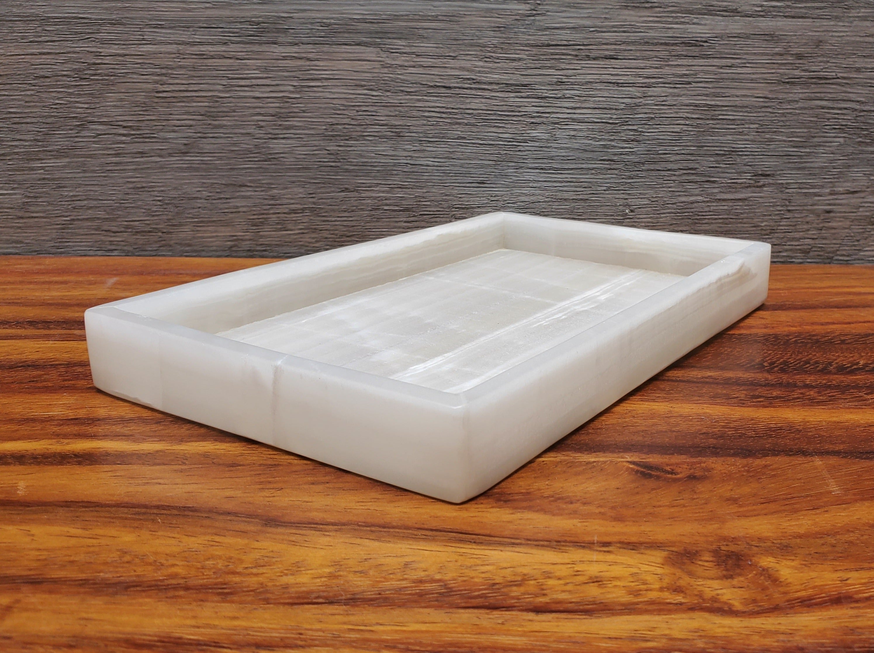 White and Transparent Onyx Stone Tray, Jewlery Organizer Accessories Bath Home