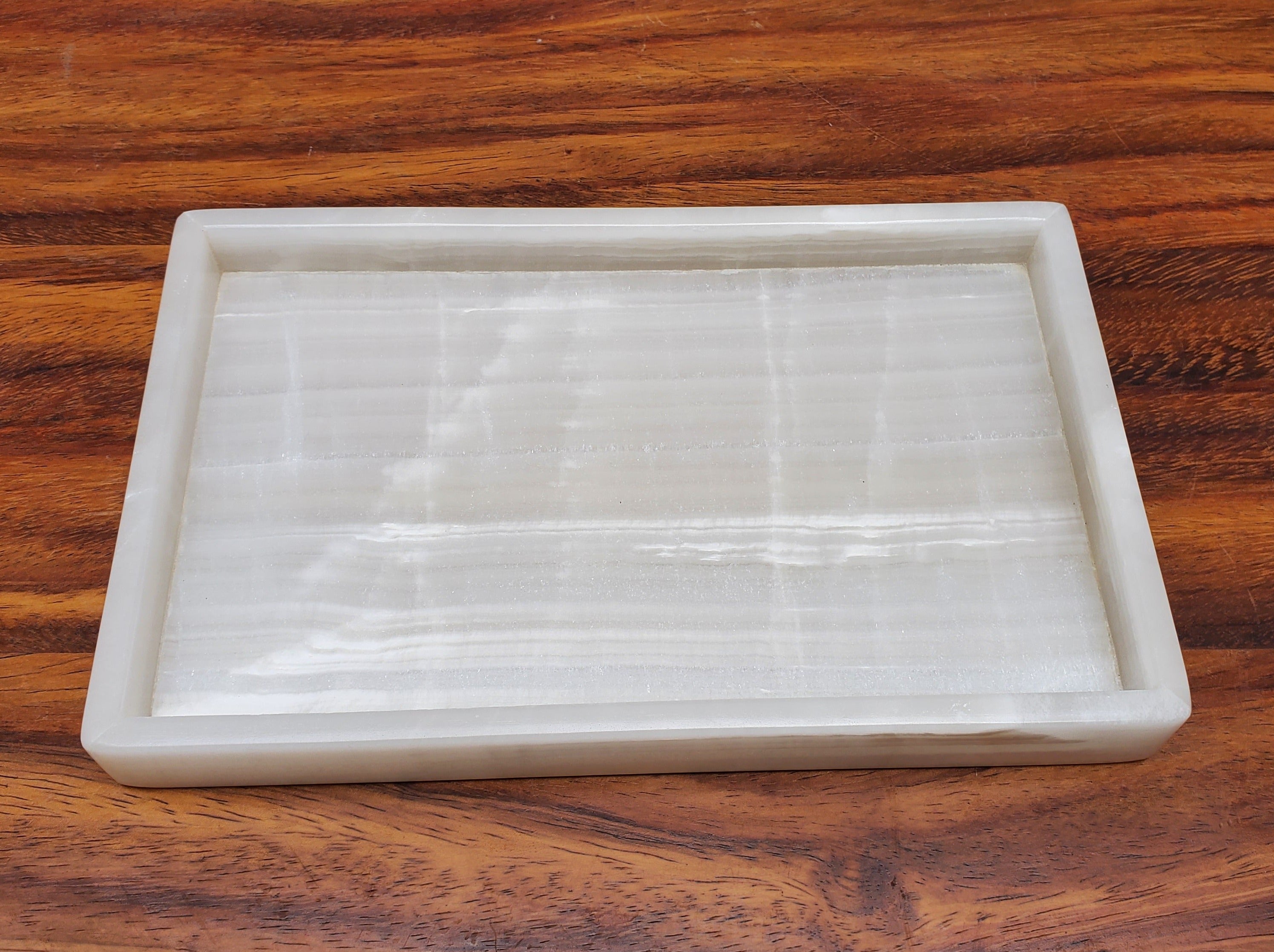 White and Transparent Onyx Stone Tray, Jewlery Organizer Accessories Bath Home