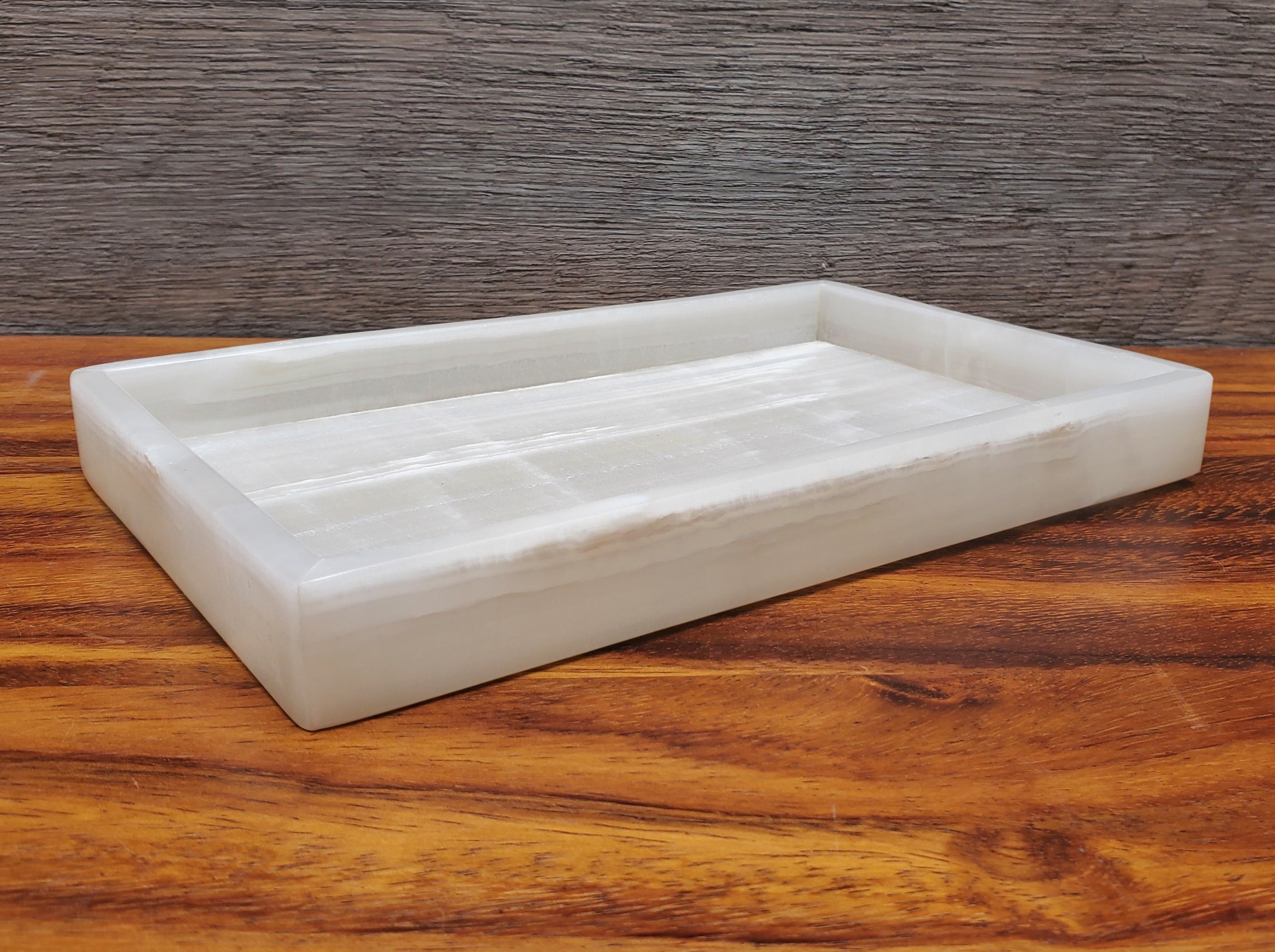White and Transparent Onyx Stone Tray, Jewlery Organizer Accessories Bath Home