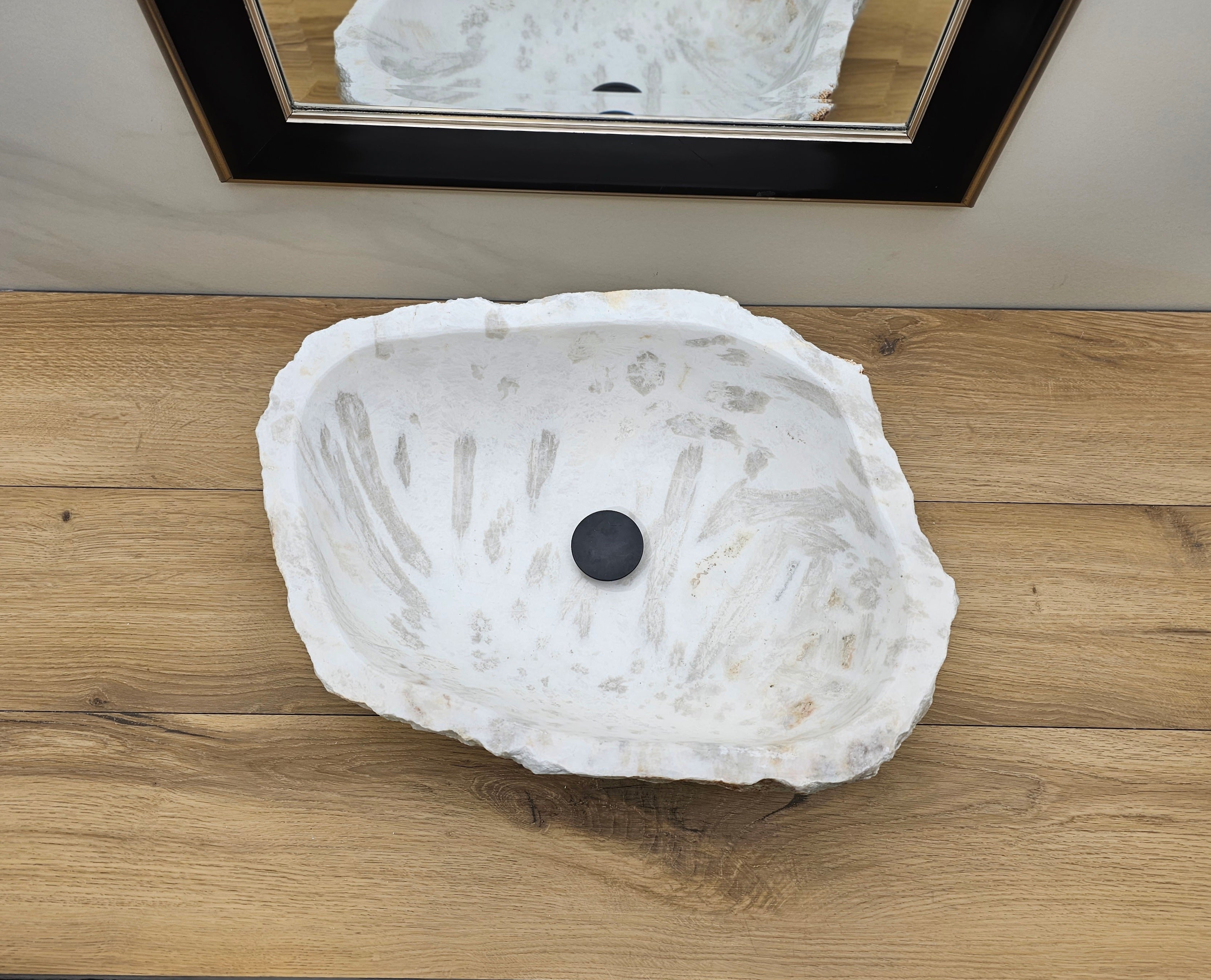 White and Gray Onyx Vessel Bathroom Sink. A beautiful work of art. We offer fast shipping. Handmade in Mexico. We hand finish, package, and ship from the USA. Buy now at www.felipeandgrace.com.