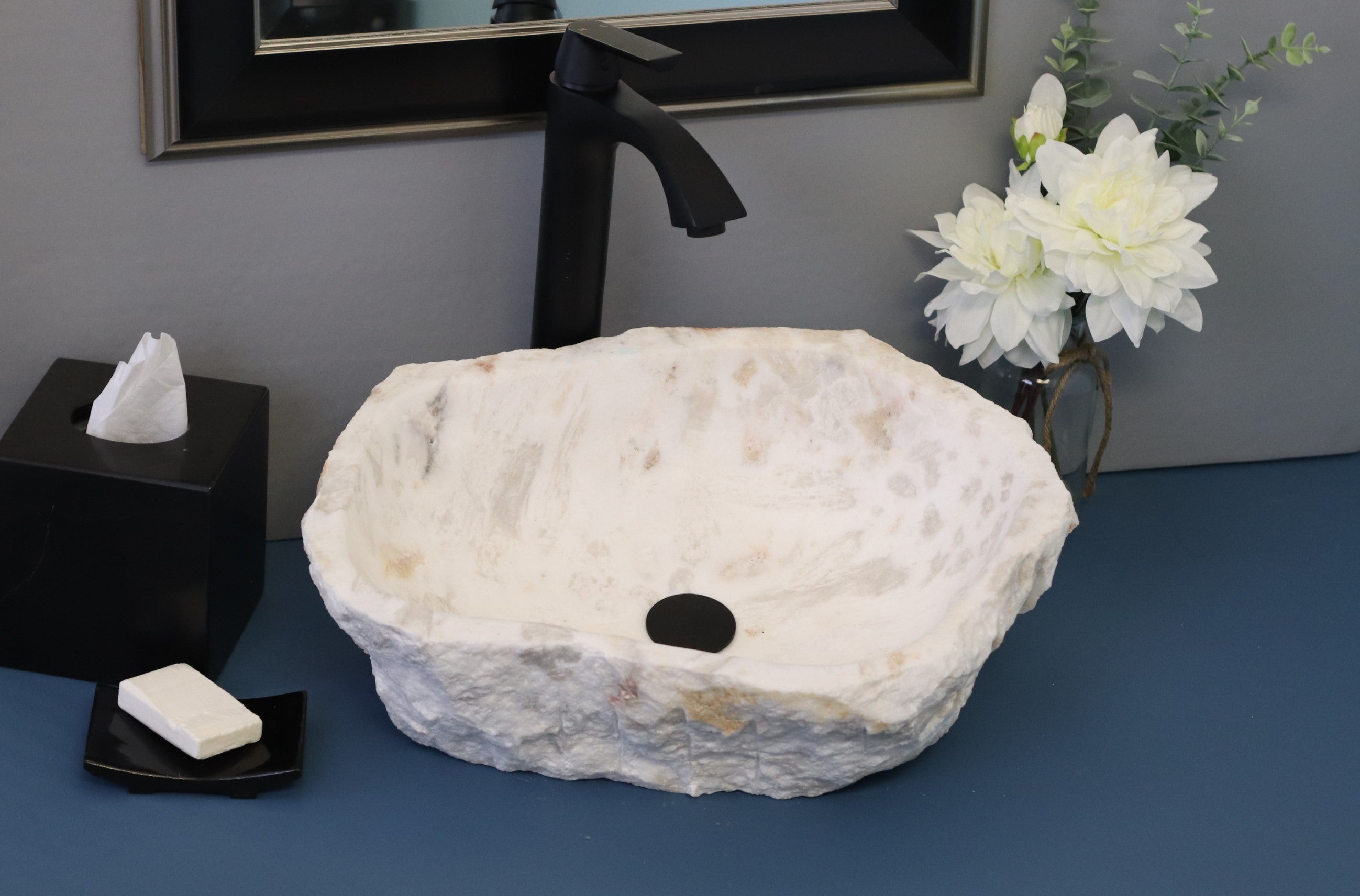 White and Gray Onyx Stone Vessel Bathroom Sink Bathroom Sinks Onyx Sinks Sinks