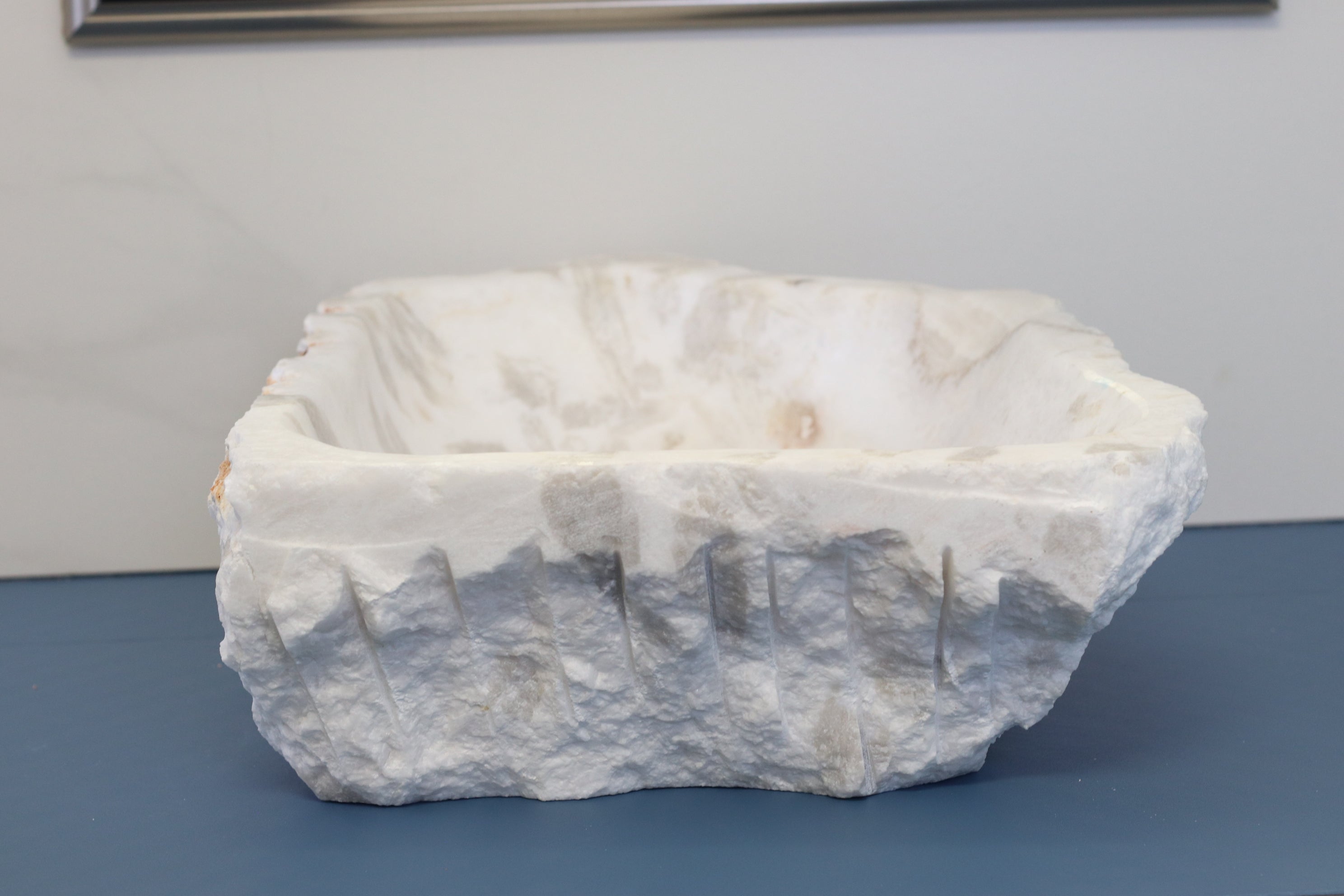 White and Gray Onyx Vessel Sink. A beautiful work of art. We offer fast shipping. Handmade in Mexico. We hand finish, package, and ship from the USA. Buy now at www.felipeandgrace.com. 