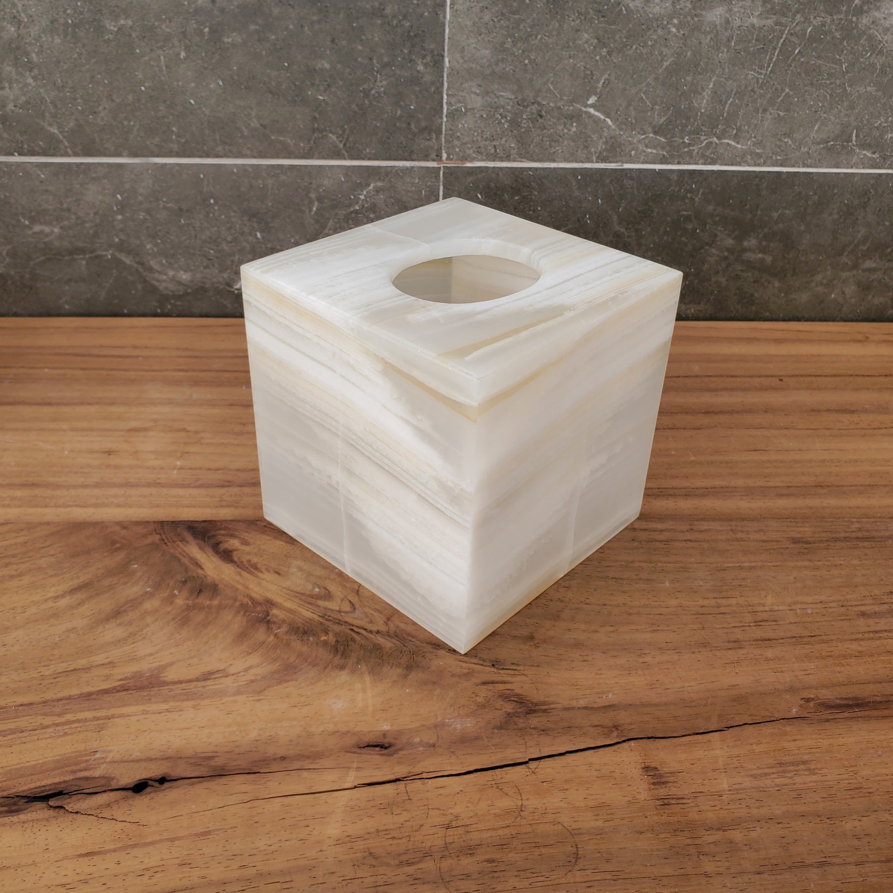 TCSQ_62 Neutral White Onyx Tissue Box Cover (Cube)
