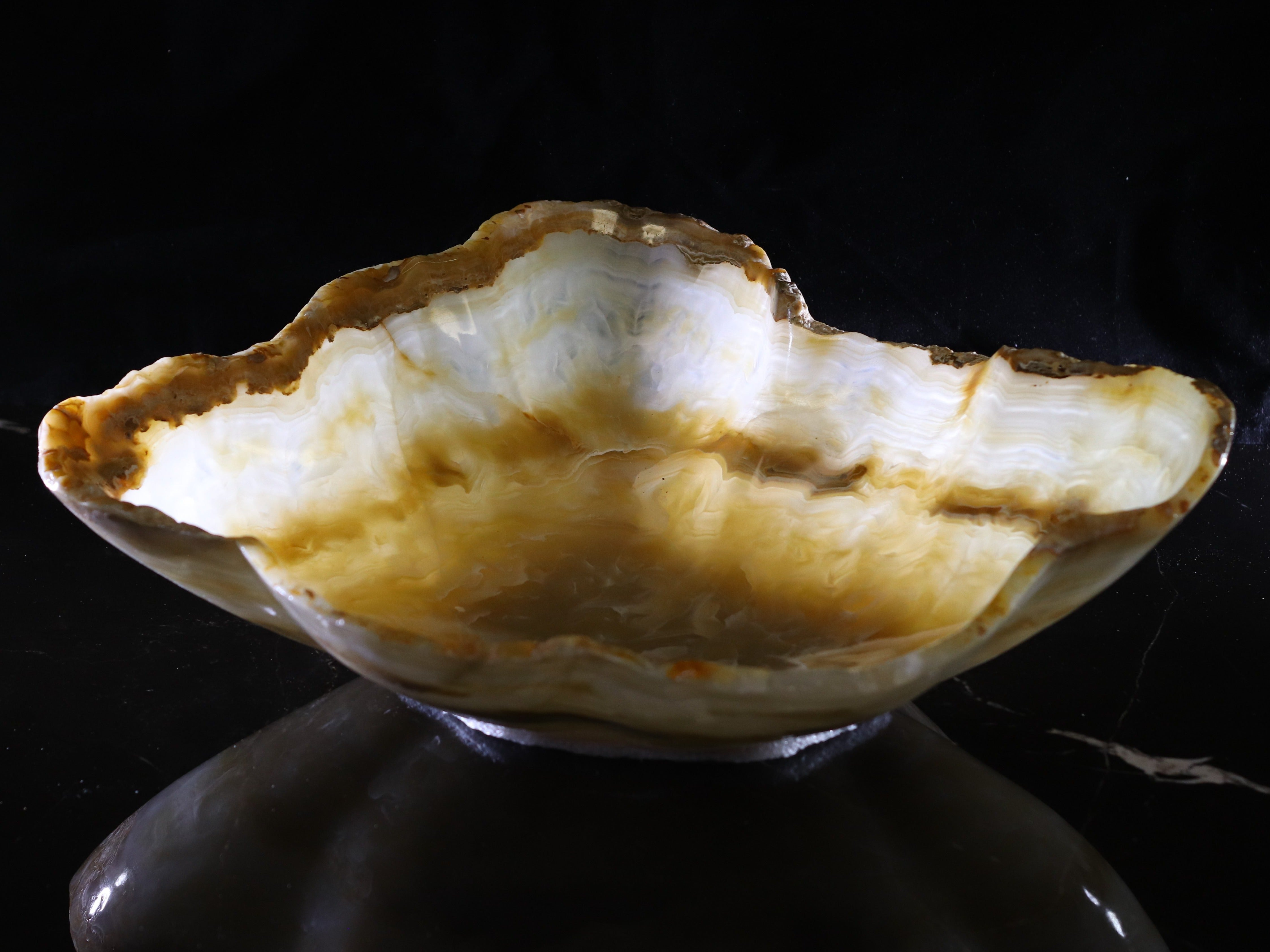 Beige Onyx Stone Bowl. A gorgeous hand carved piece. Handmade in Mexico. We package and ship from the USA. Buy now at www.felipeandgrace.com.