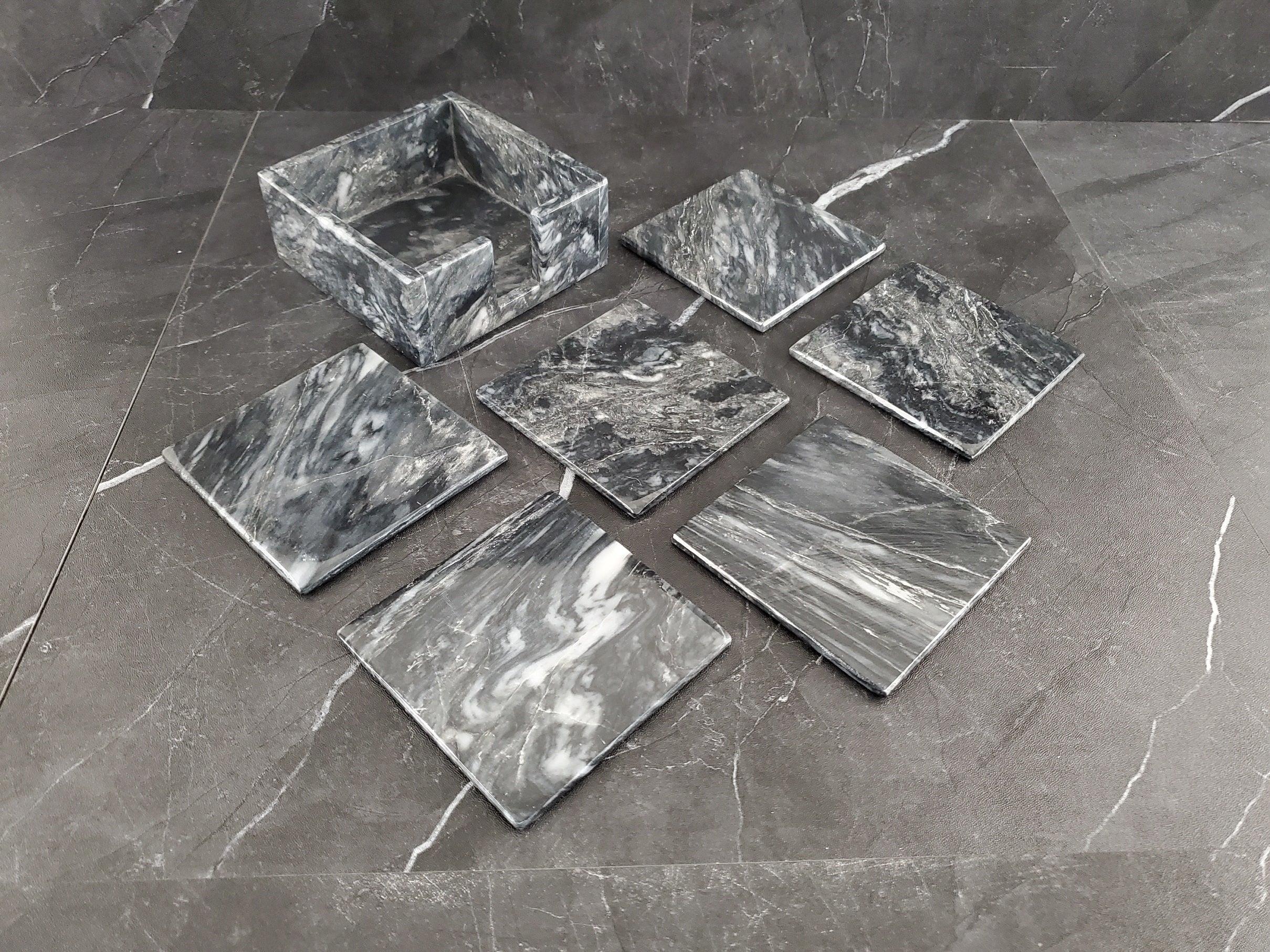 CT_21 Black Marble Stone Coasters - Square