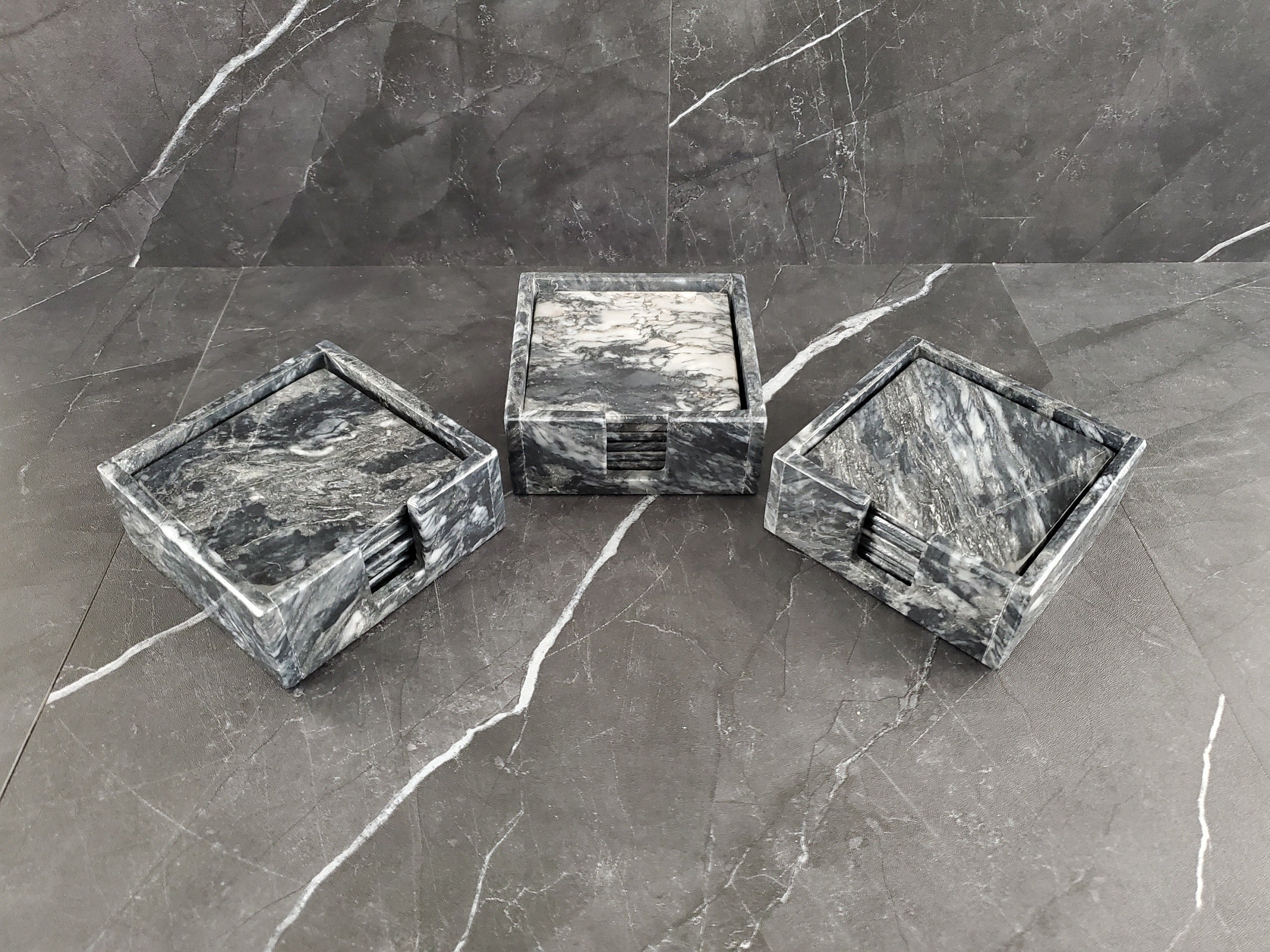 CT_21 Black Marble Stone Coasters - Square