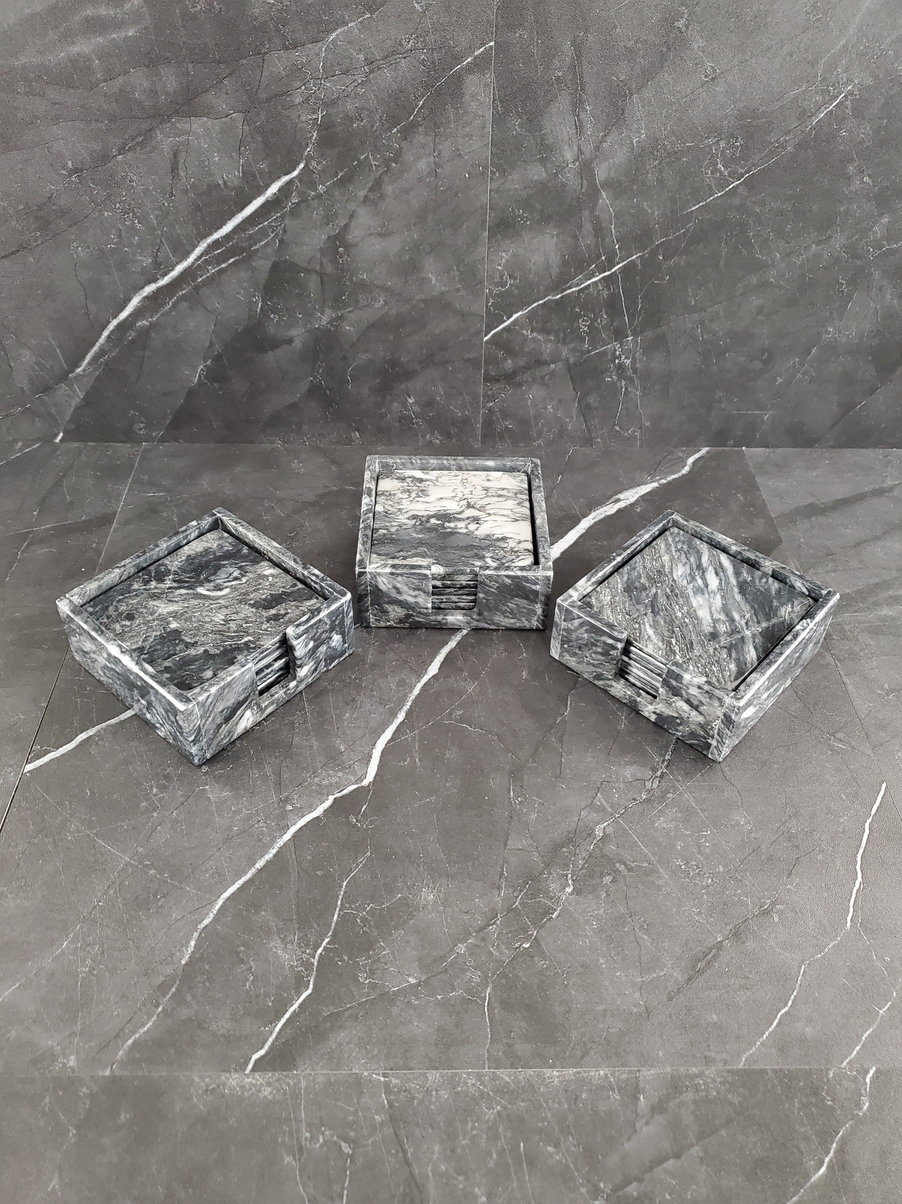 CT_21 Black Marble Stone Coasters - Square