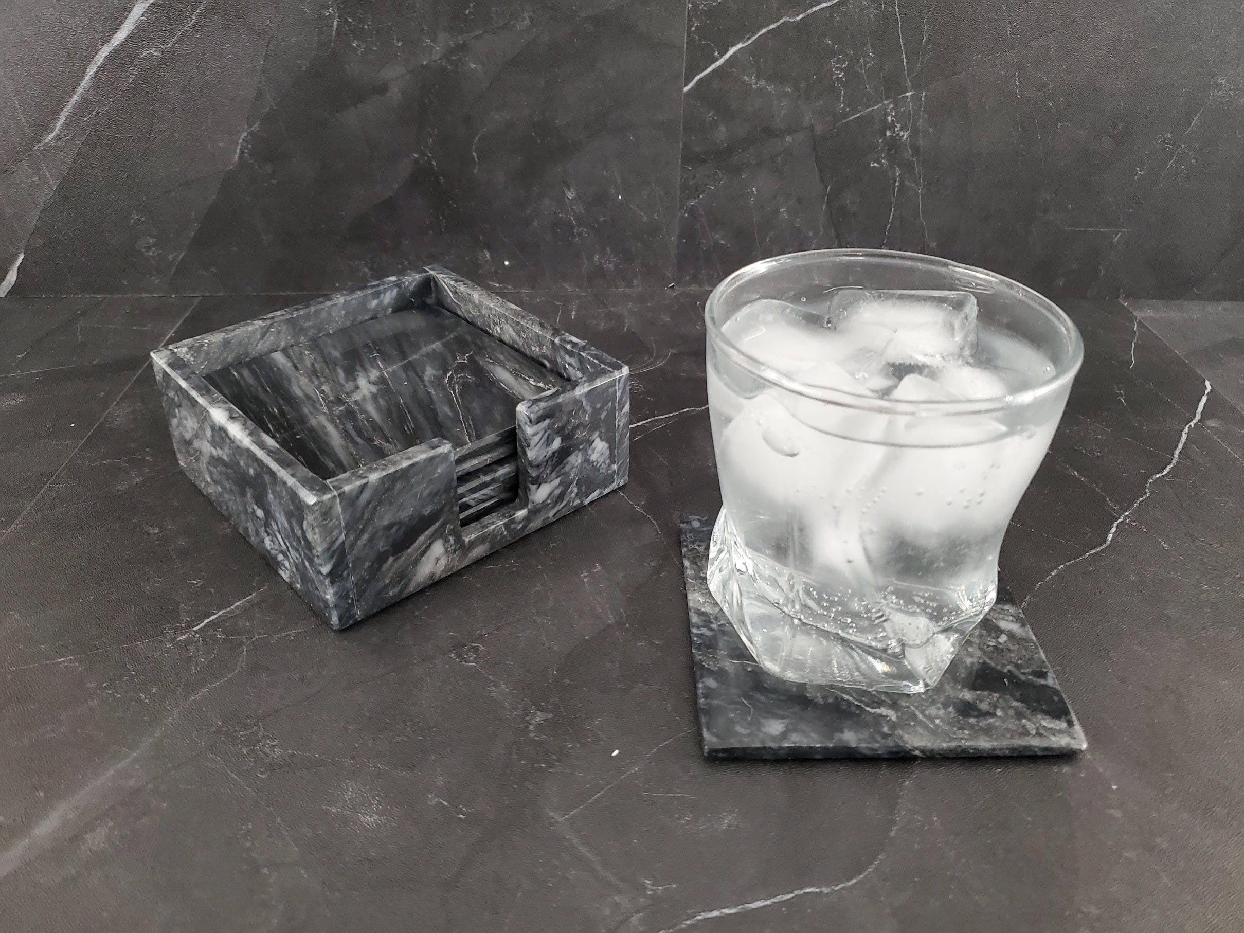 CT_21 Black Marble Stone Coasters - Square