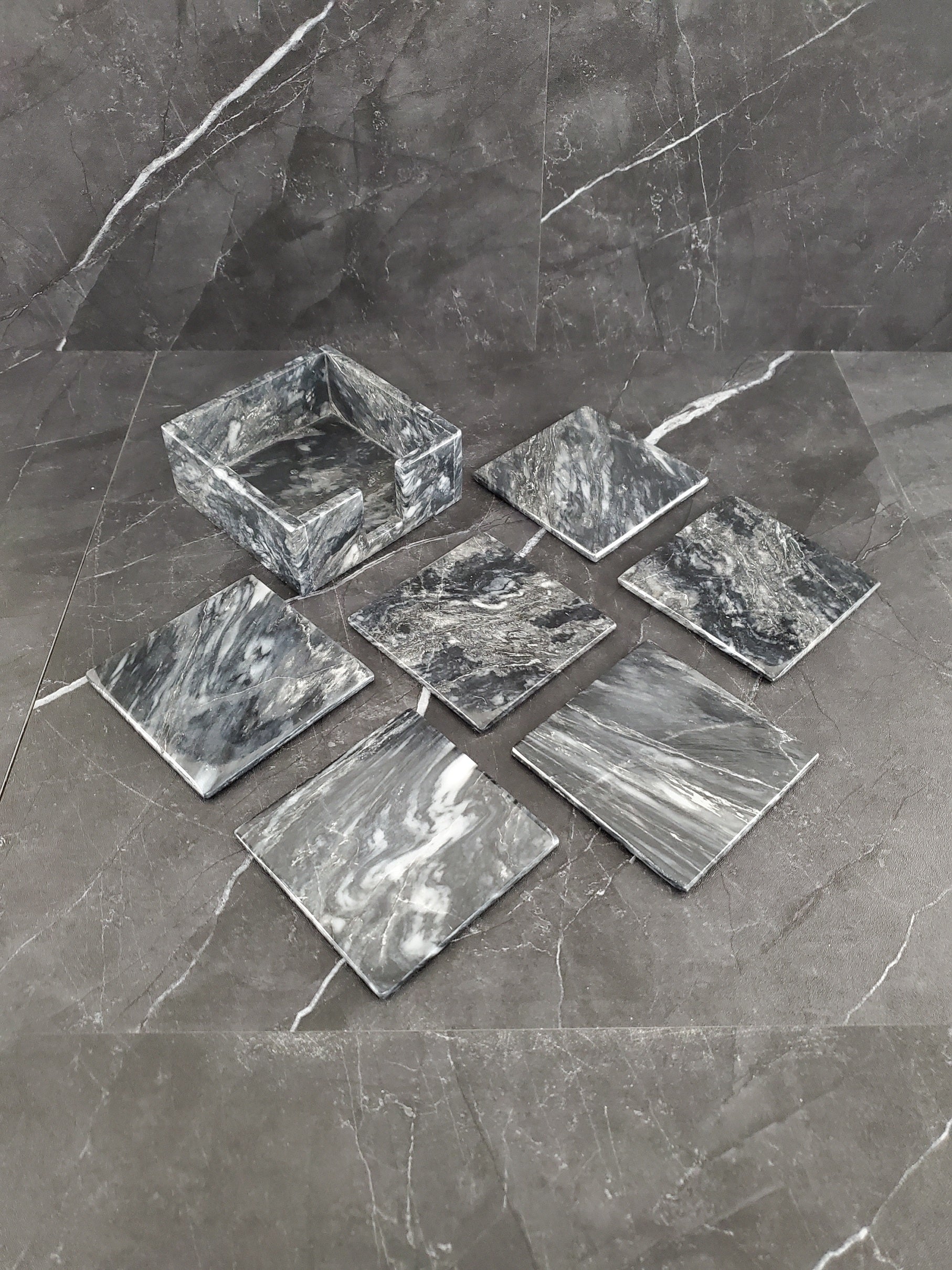 CT_21 Black Marble Stone Coasters - Square