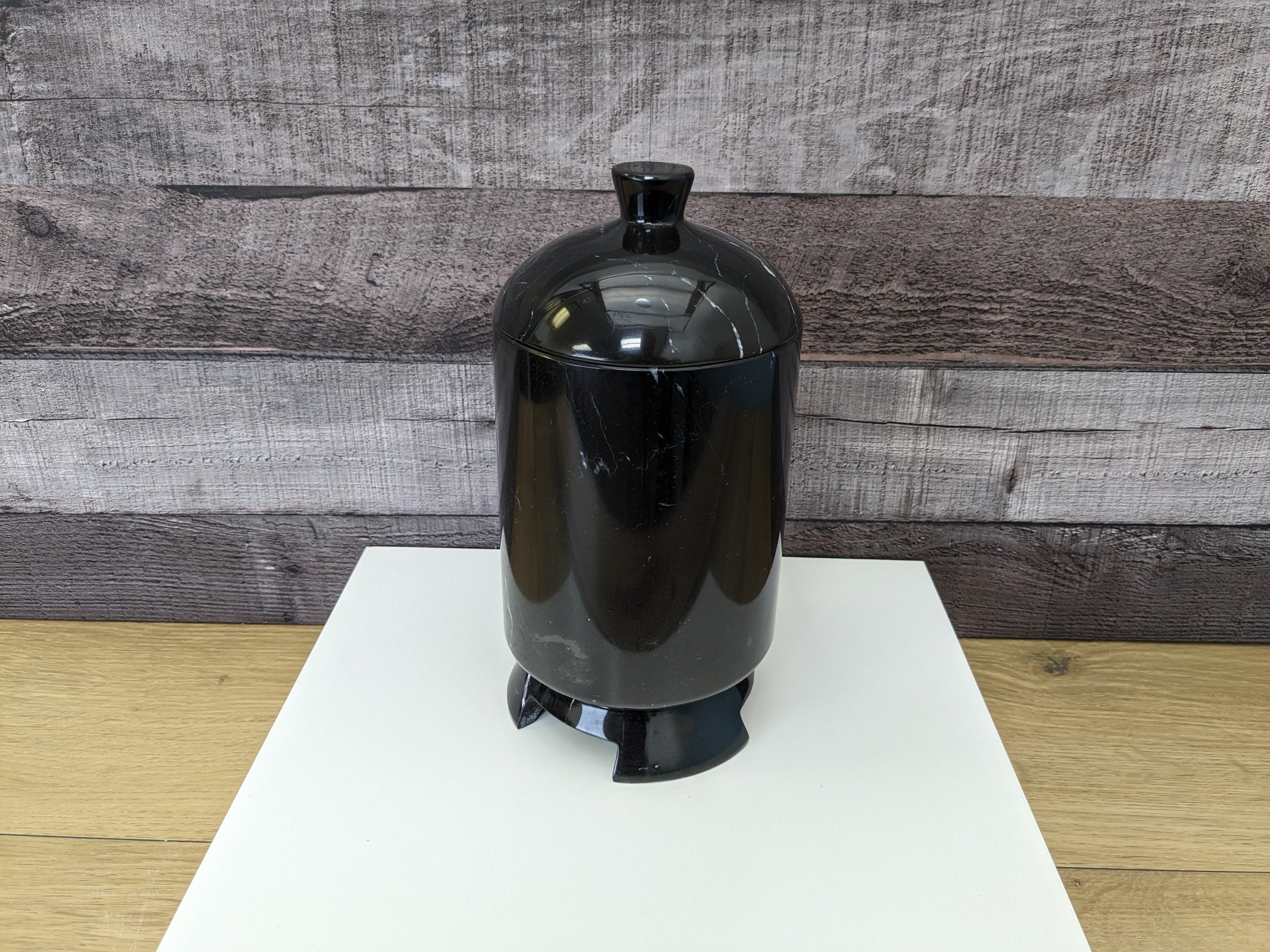 Black Marble Memorial Cremation Urn with Lid Accessories