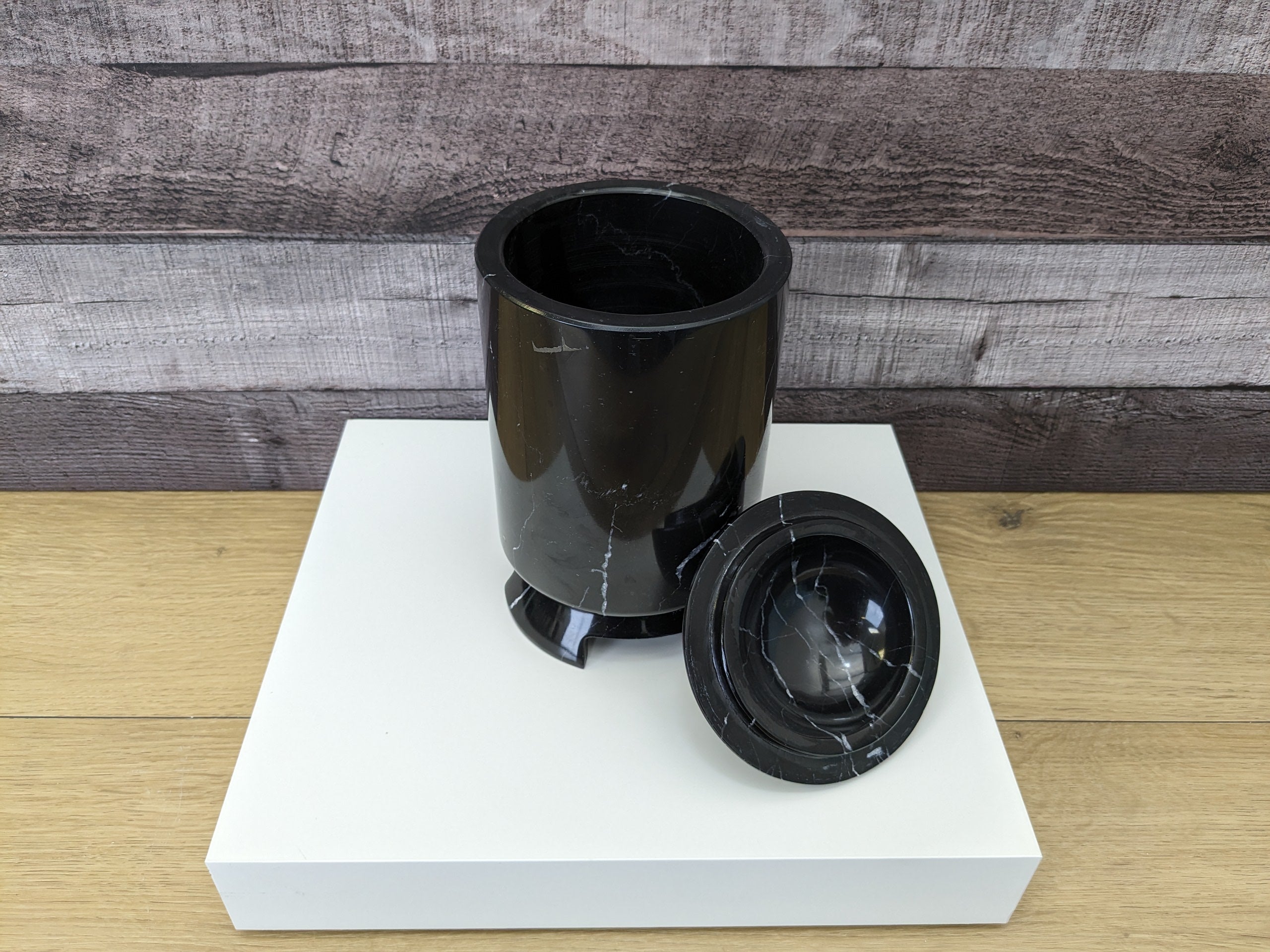 Black Marble Memorial Cremation Urn with Lid Accessories