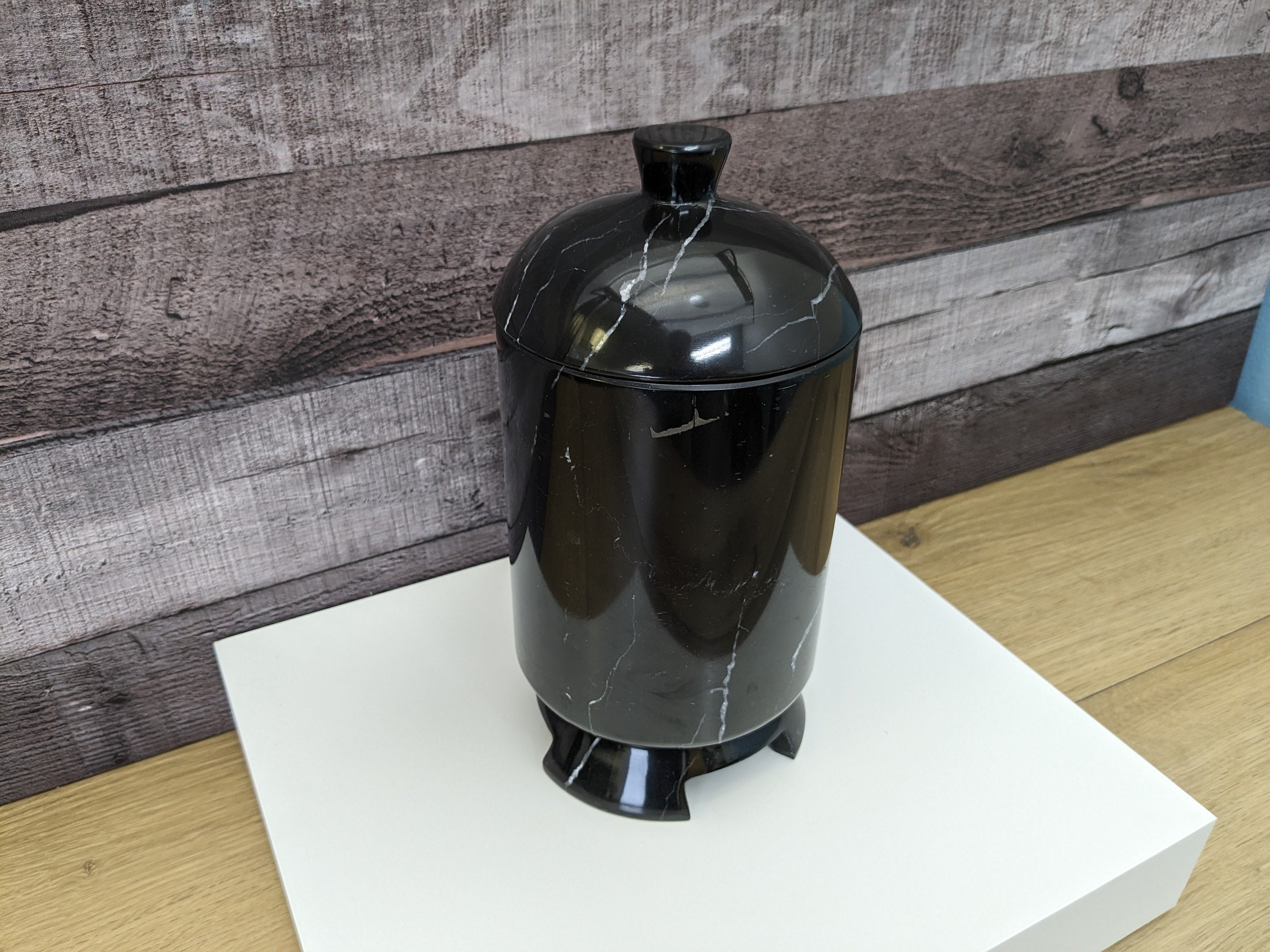 Black Marble Memorial Cremation Urn with Lid Accessories