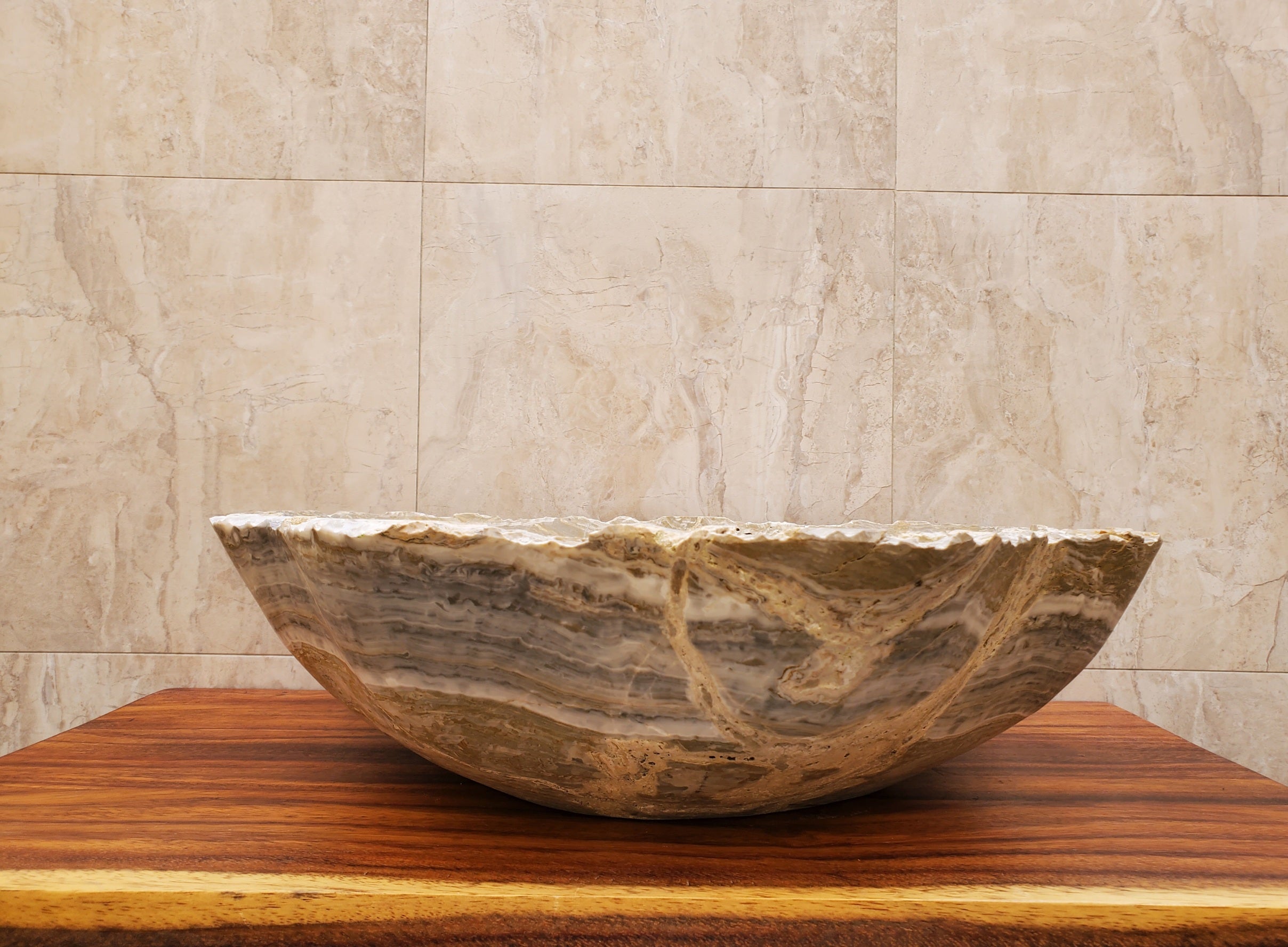 Gray and Light Brown Onyx Vessel Sink Onyx Sinks Featured Onyx Sinks Sinks