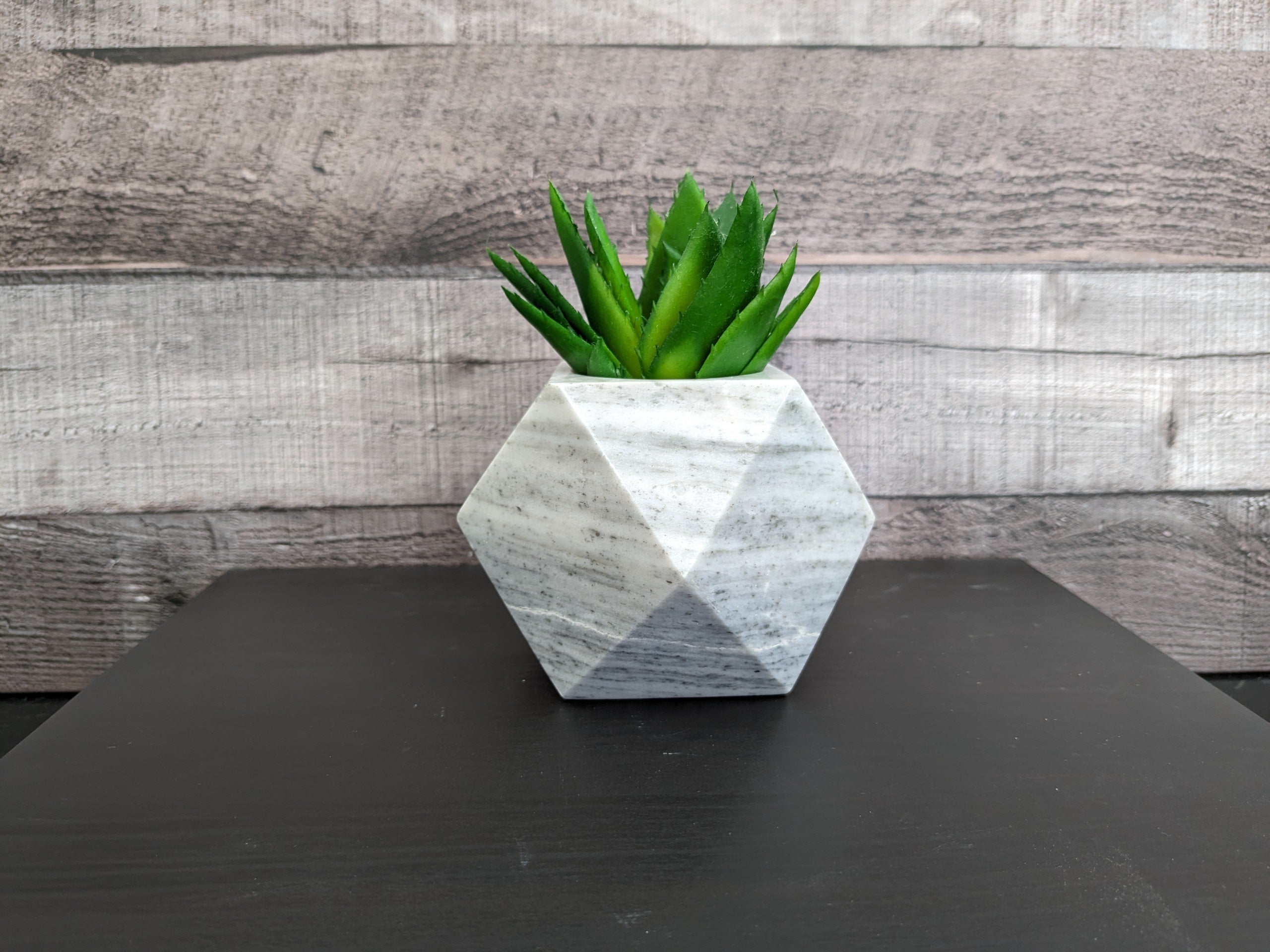 Gray Marble Mini Geometric Shaped Succulent Plant Holder. Handmade in Mexico. We package and ship from the USA. Buy now at www.felipeandgrace.com. 