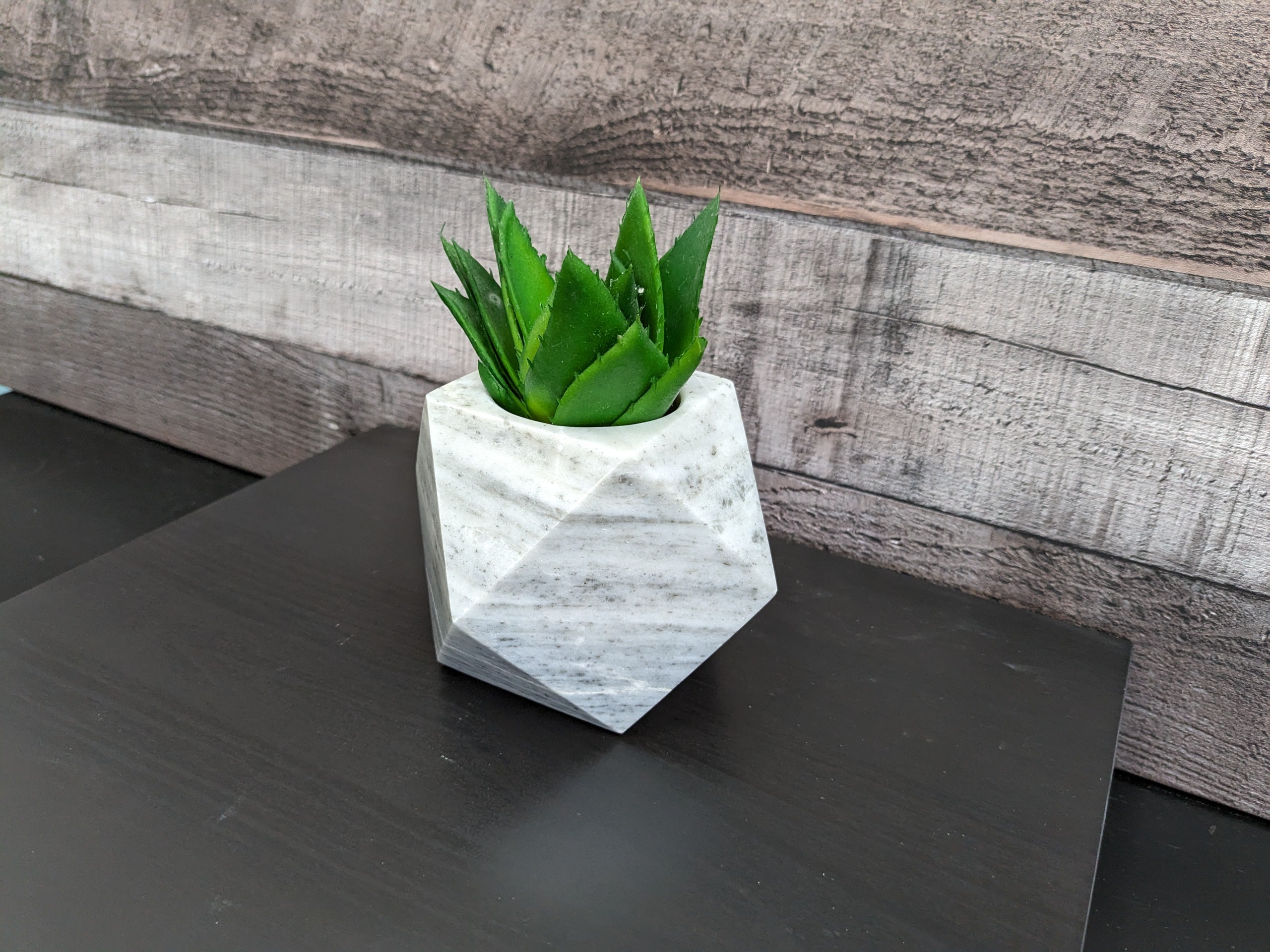 Gray Marble Mini Geometric Shaped Succulent Plant Holder. Handmade in Mexico. We package and ship from the USA. Buy now at www.felipeandgrace.com. 