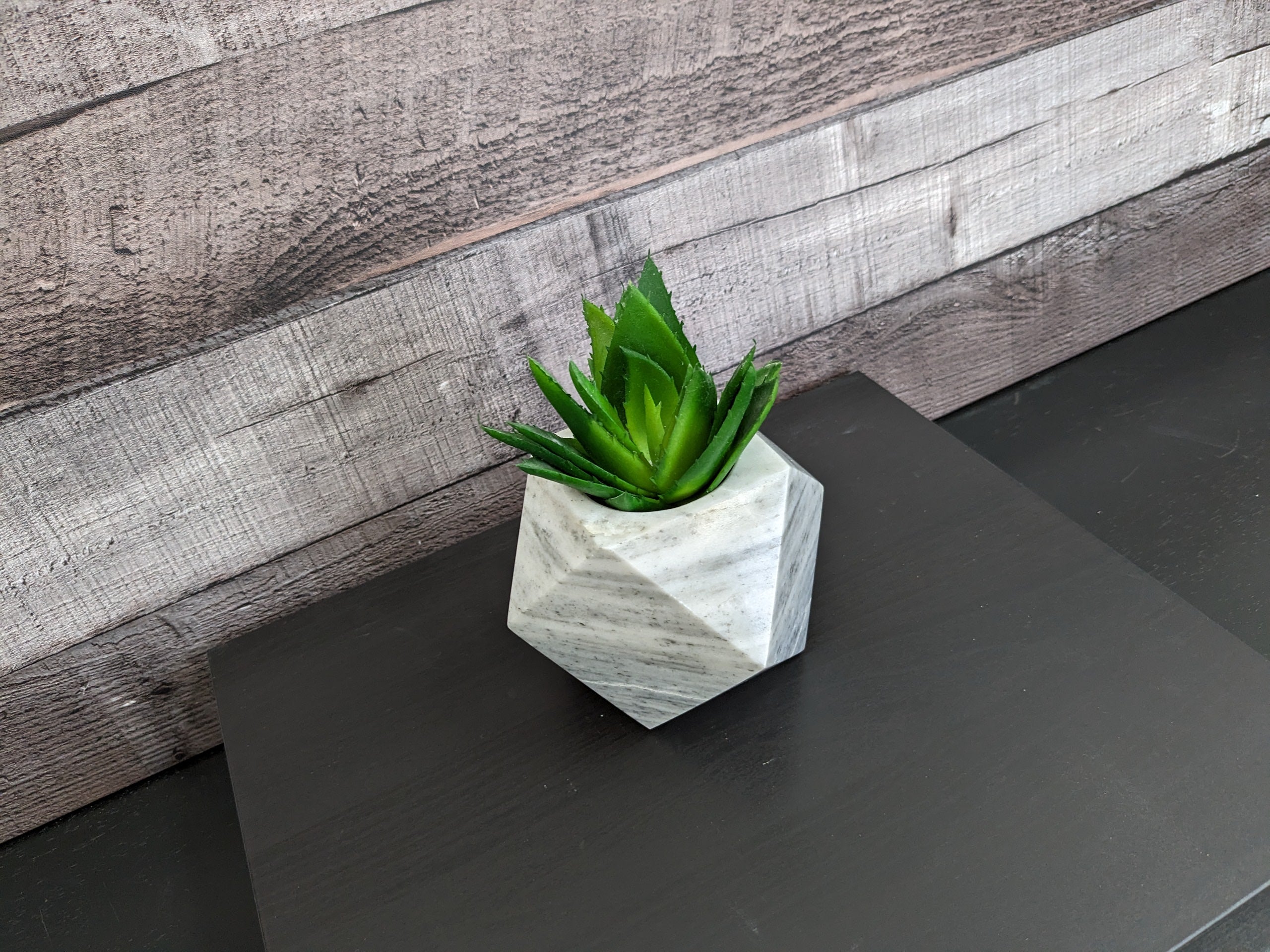 Gray Marble Mini Geometric Shaped Succulent Plant Holder. Handmade in Mexico. We package and ship from the USA. Buy now at www.felipeandgrace.com. 