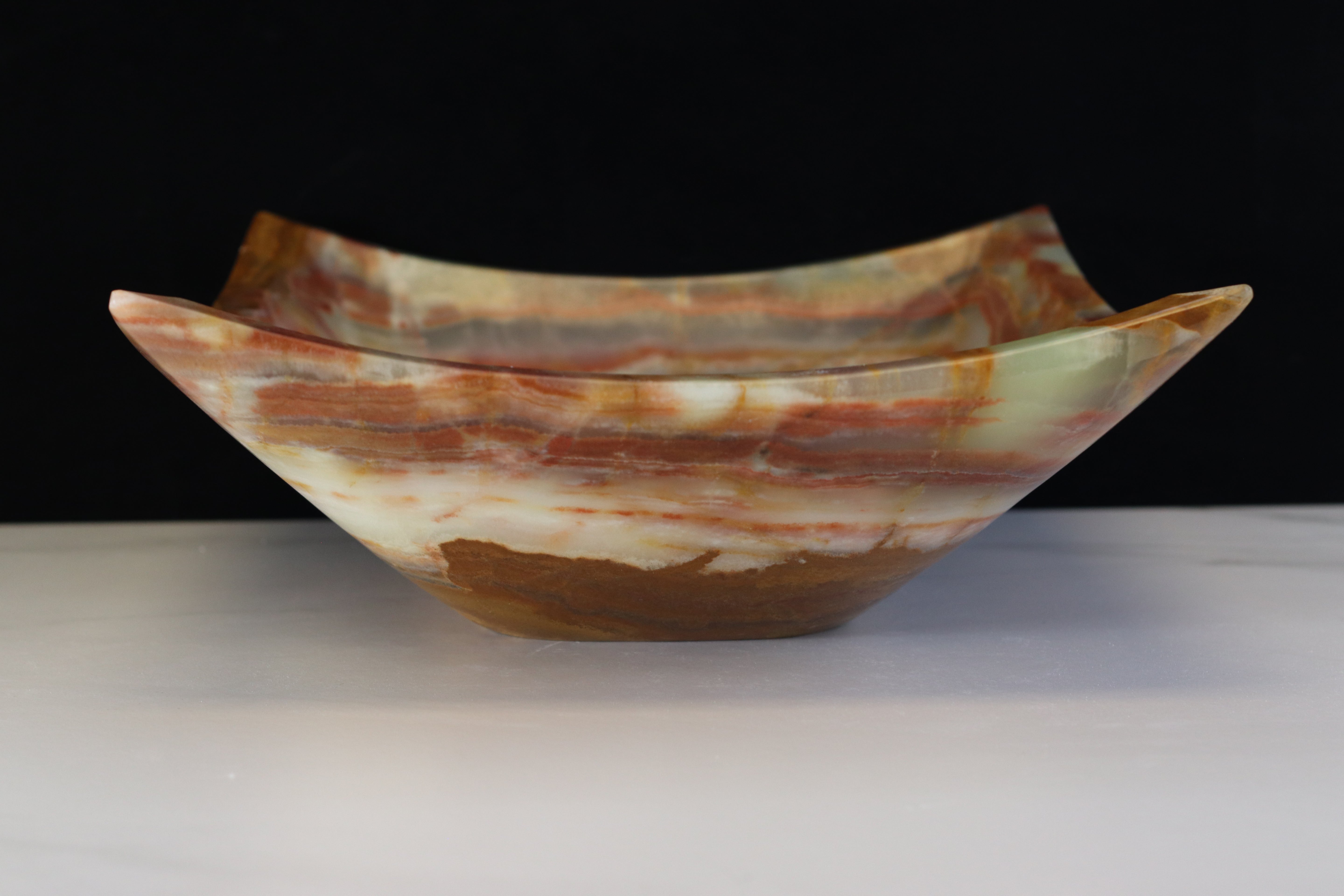S9_08 Brown and Green Onyx Vessel Bathroom Sink - Rectangle
