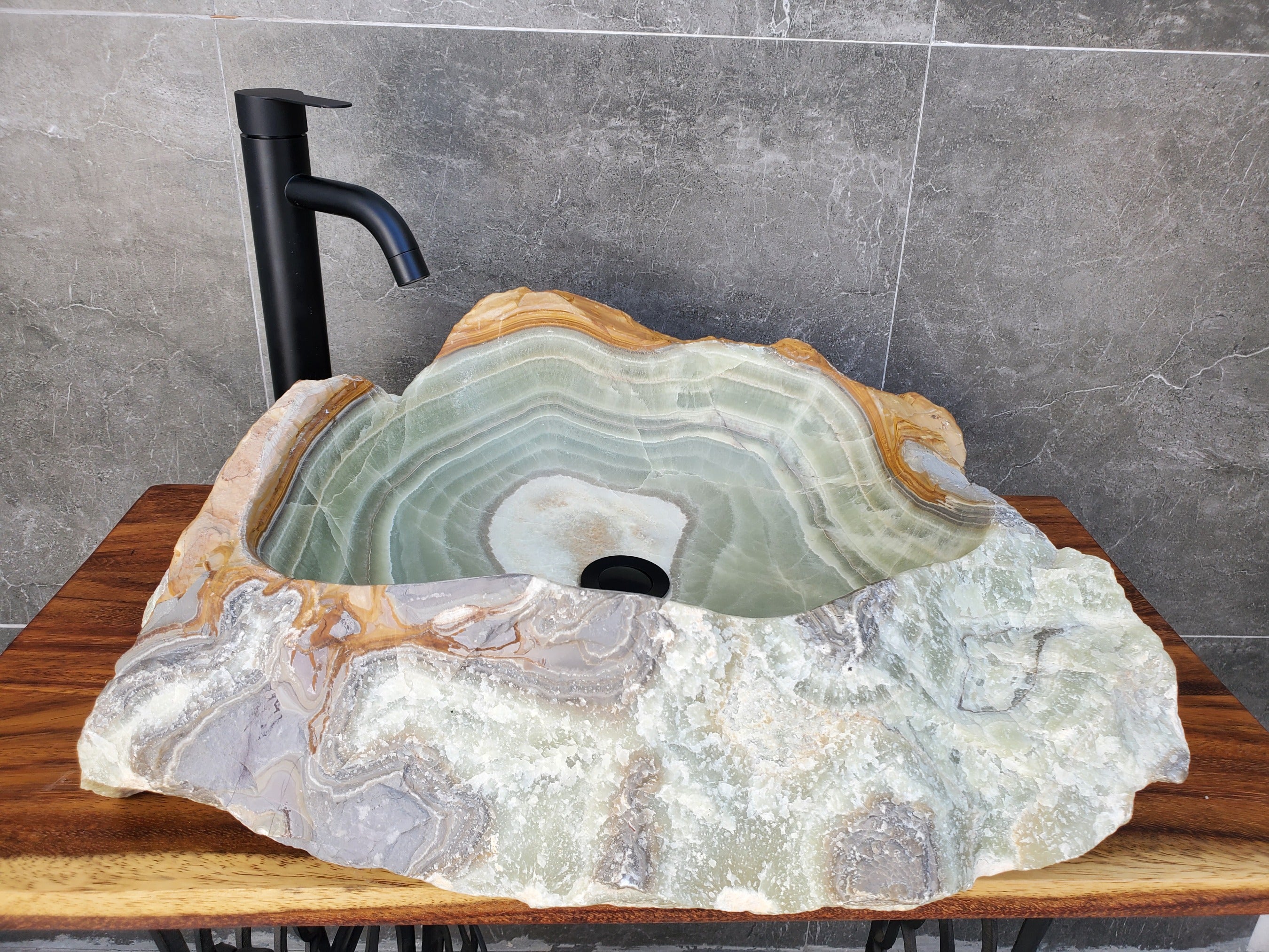 Green and Brown Onyx Stone Vessel Bathroom Sink Onyx Sinks Onyx Sinks Sinks