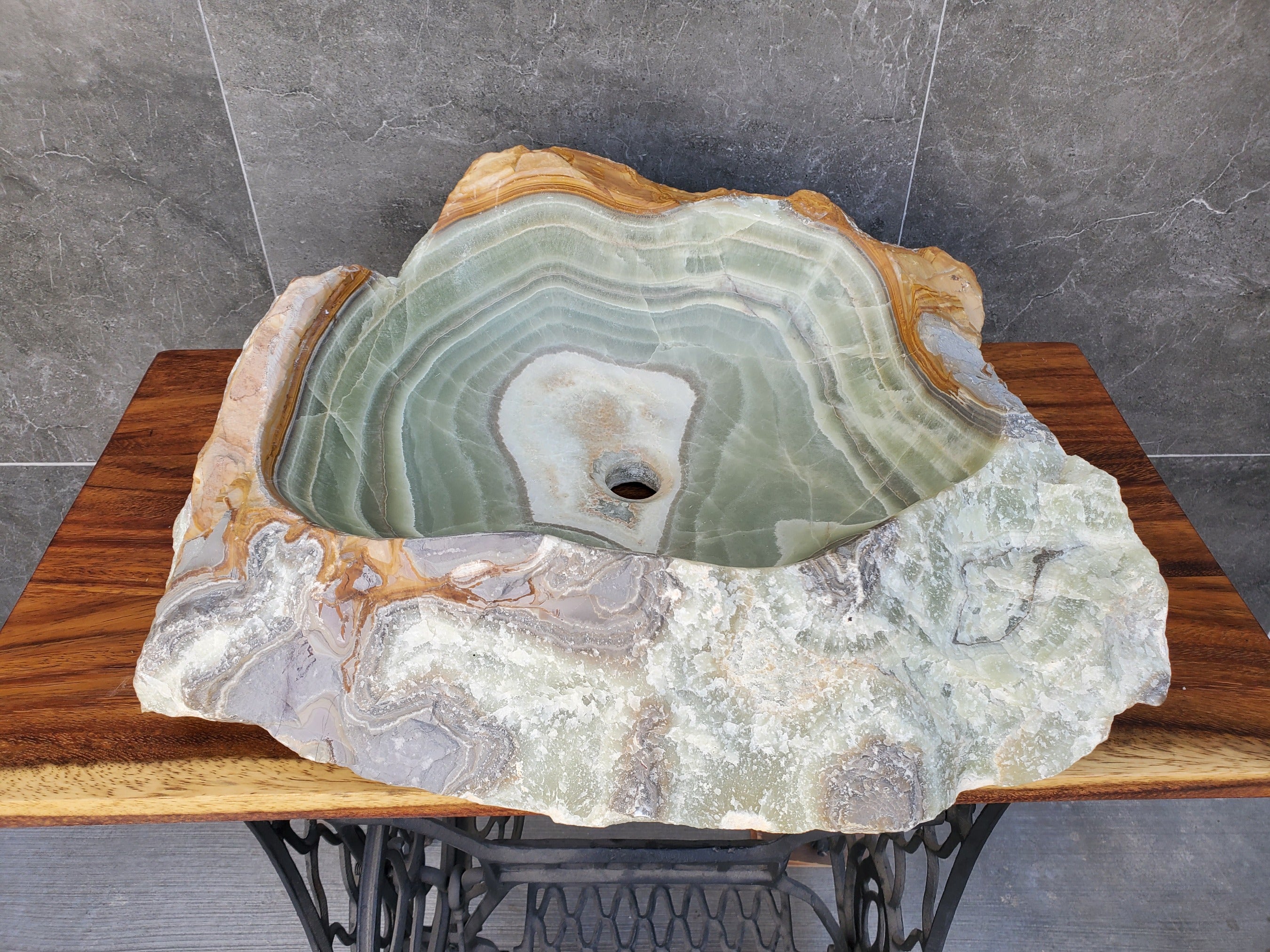 Green and Brown Onyx Stone Vessel Bathroom Sink Onyx Sinks Onyx Sinks Sinks