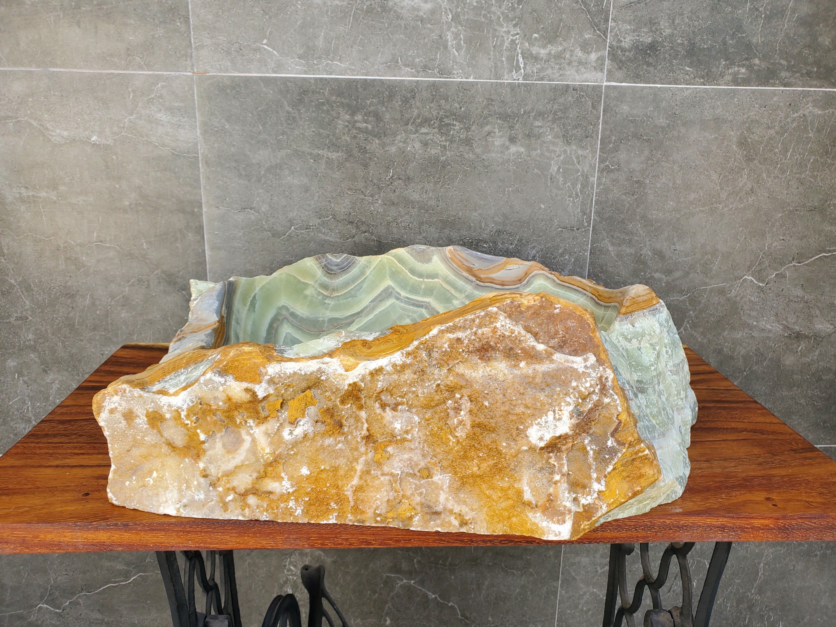 Green and Brown Onyx Stone Vessel Bathroom Sink Onyx Sinks Onyx Sinks Sinks