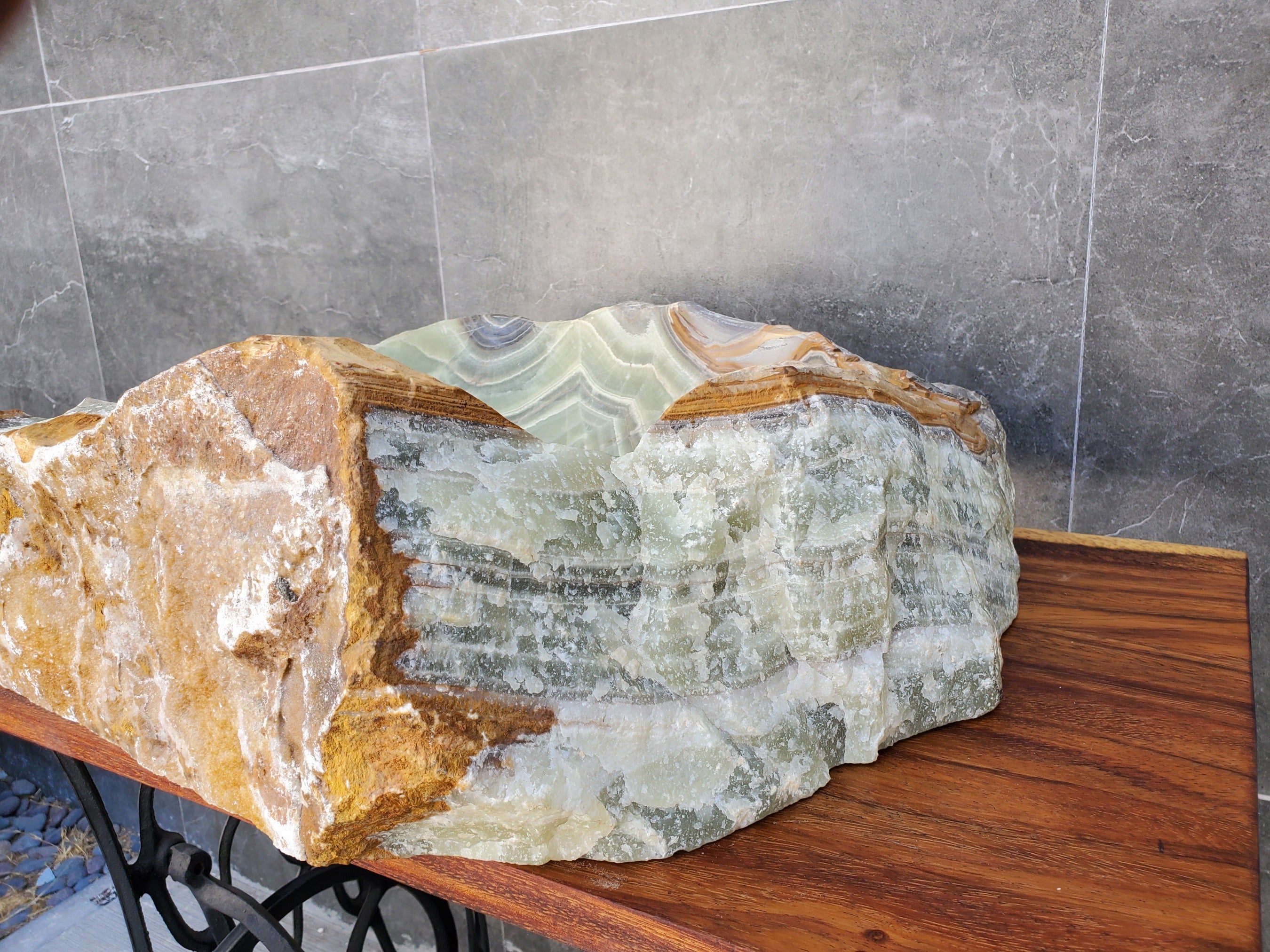 Green and Brown Onyx Stone Vessel Bathroom Sink Onyx Sinks Onyx Sinks Sinks