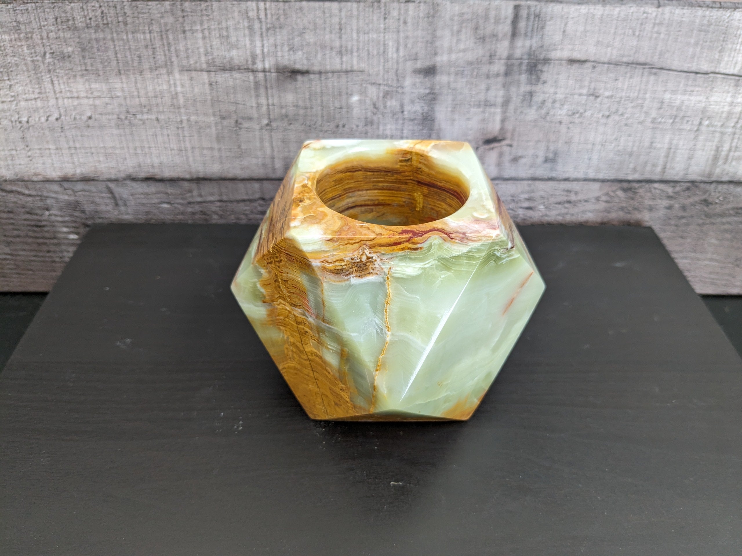 Green Onyx Stone Mini Succulent Planter and Pot Holder. Handmade in Mexico. We package and ship from the USA. Buy now at www.felipeandgrace.com. 