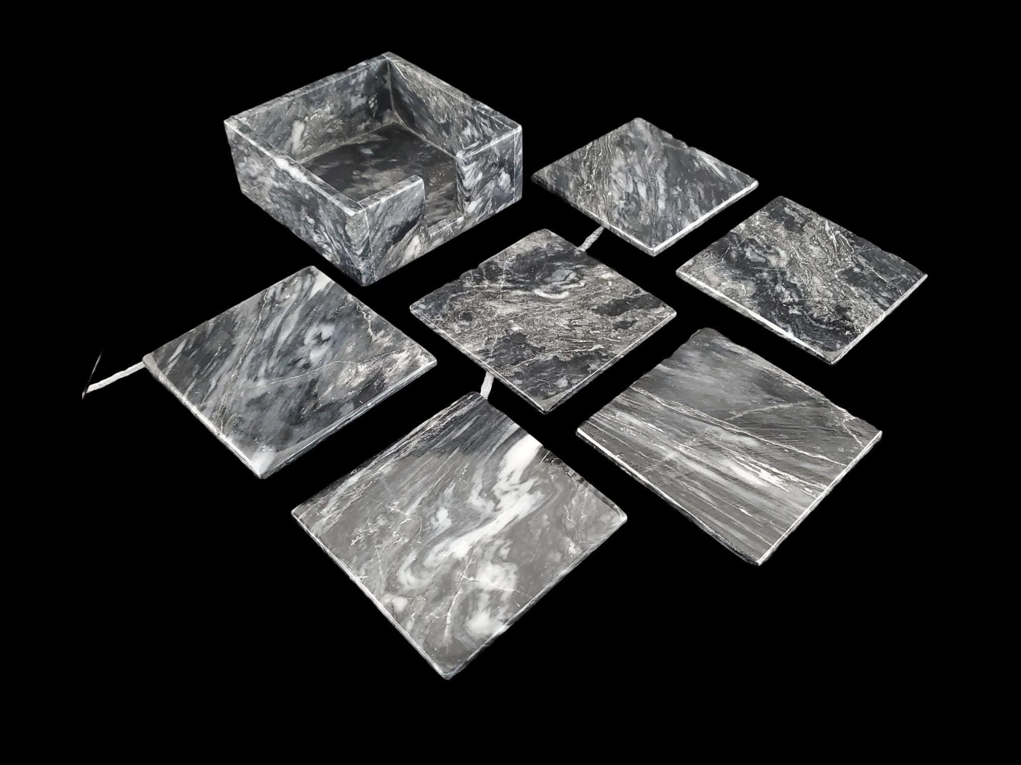 Onyx Square Drink Coasters, Stone Set of 6 with Holder, Living Room and Patio Decor