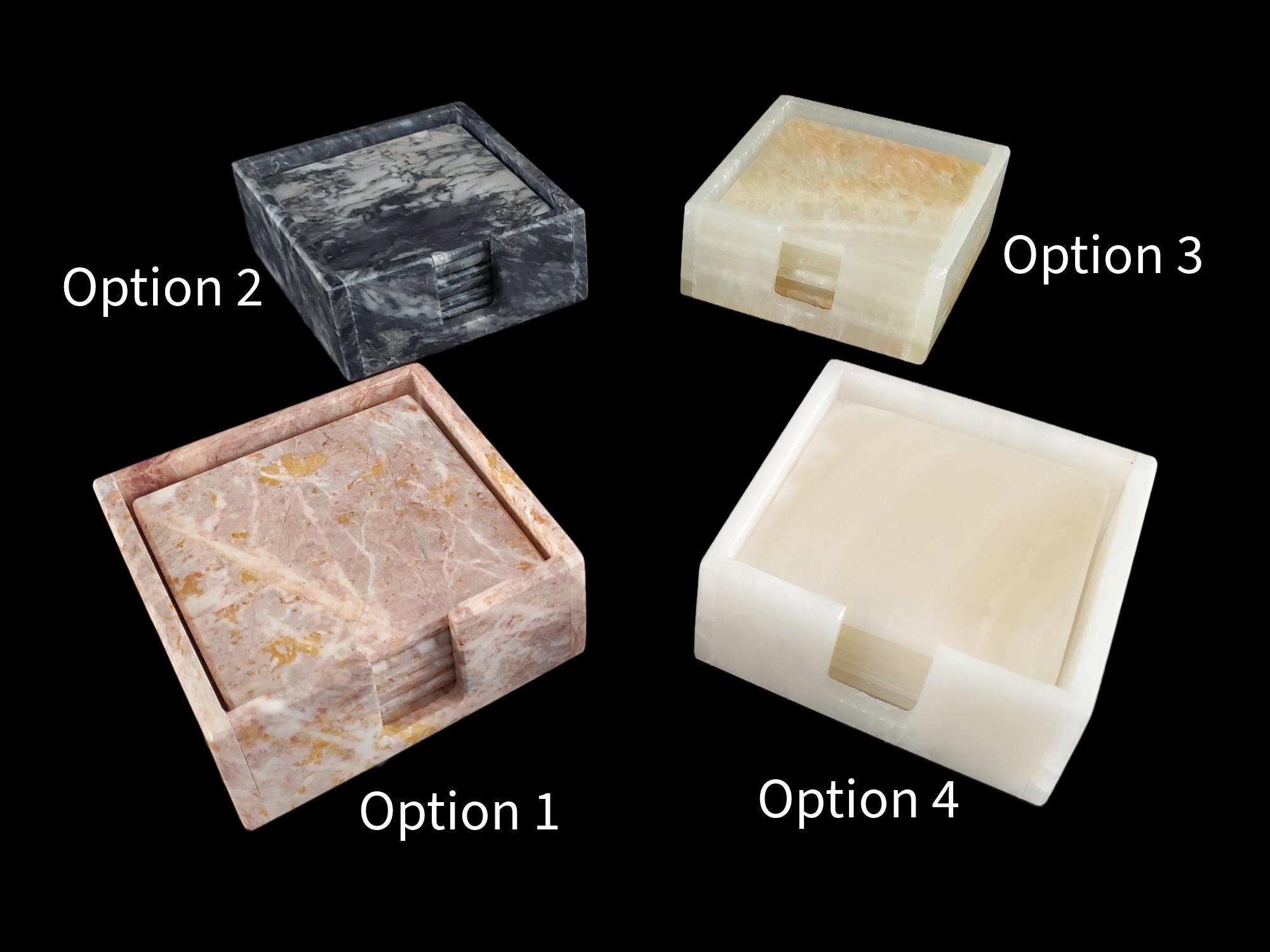 Onyx Square Drink Coasters, Stone Set of 6 with Holder, Living Room and Patio Decor