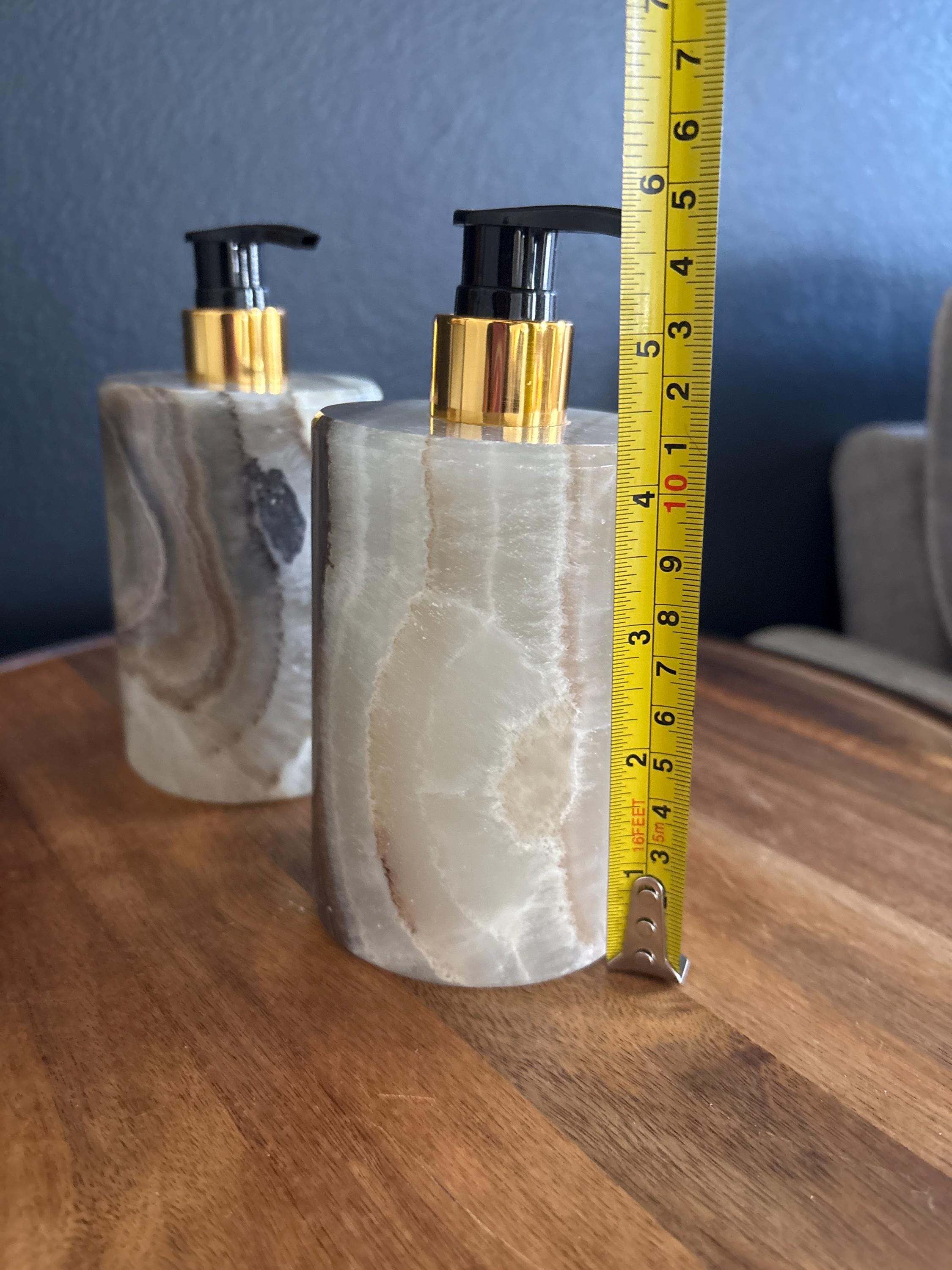 Green Onyx Stone Lotion or Soap Dispenser Bottle, Decorative Pump Bottle for Bathroom