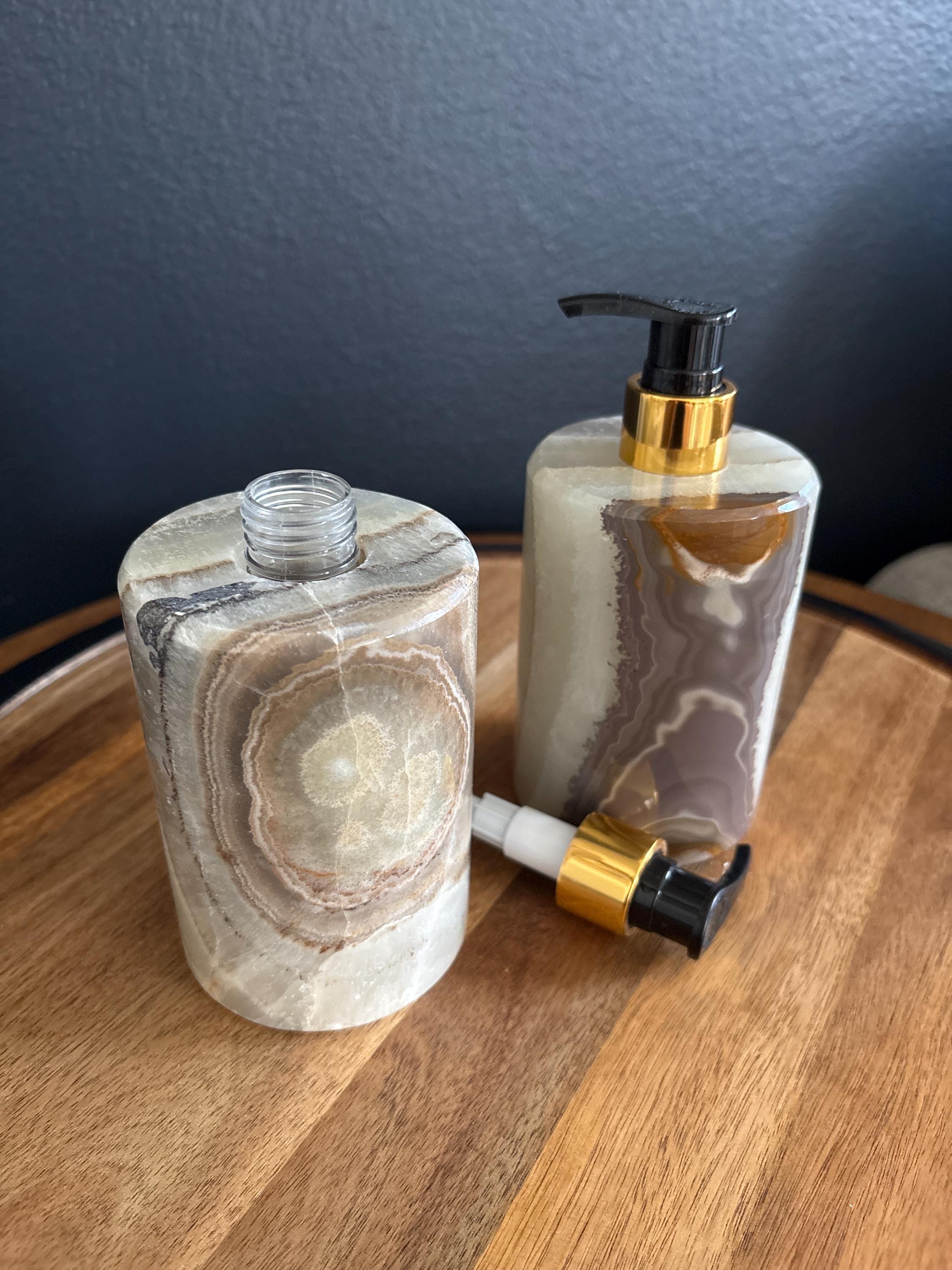 Green Onyx Stone Lotion or Soap Dispenser Bottle, Decorative Pump Bottle for Bathroom