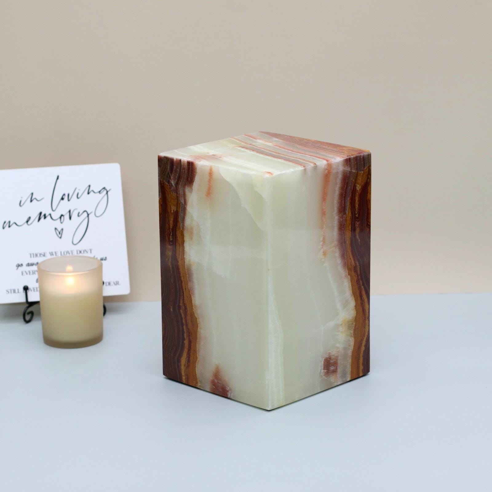 UR_09D Green Onyx Stone Cremation Urn for Ashes - 120 cu in | Handcrafted Stone Memorial