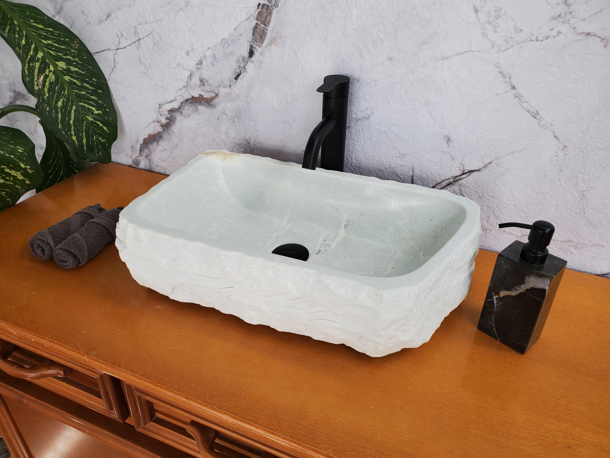White Marble Vessel Sink, Natural Stone Vanity Basin, Polished Bathroom Countertop Sink, Spa Decor 20x12 Inch Bathroom Décor black dark white carved round stone elegent durable art home trend 2025 interior finish luxury bathroom Marble Vessel Sinks natural stone sink onyx marble bowl plumbing fixture rustic handmade vessel sink white polished rock