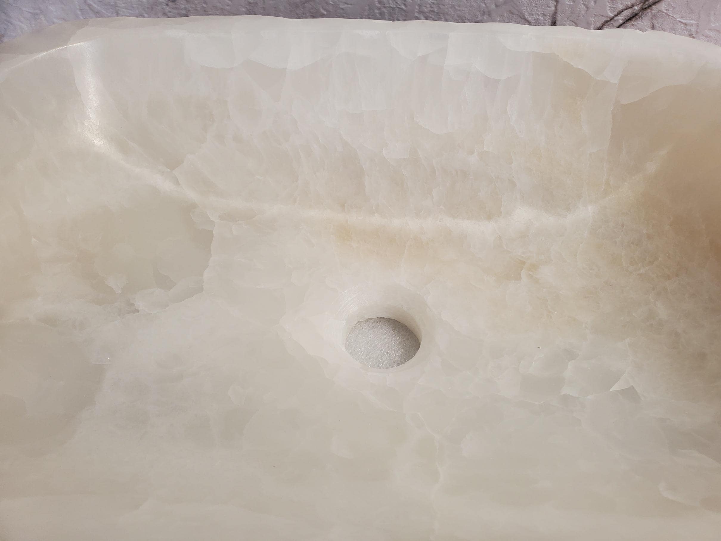 White Onyx Marble Vessel Sink – Natural Stone Countertop Sink, Polished Vanity Basin, Luxury Spa Bathroom Decor 18x13 Inch