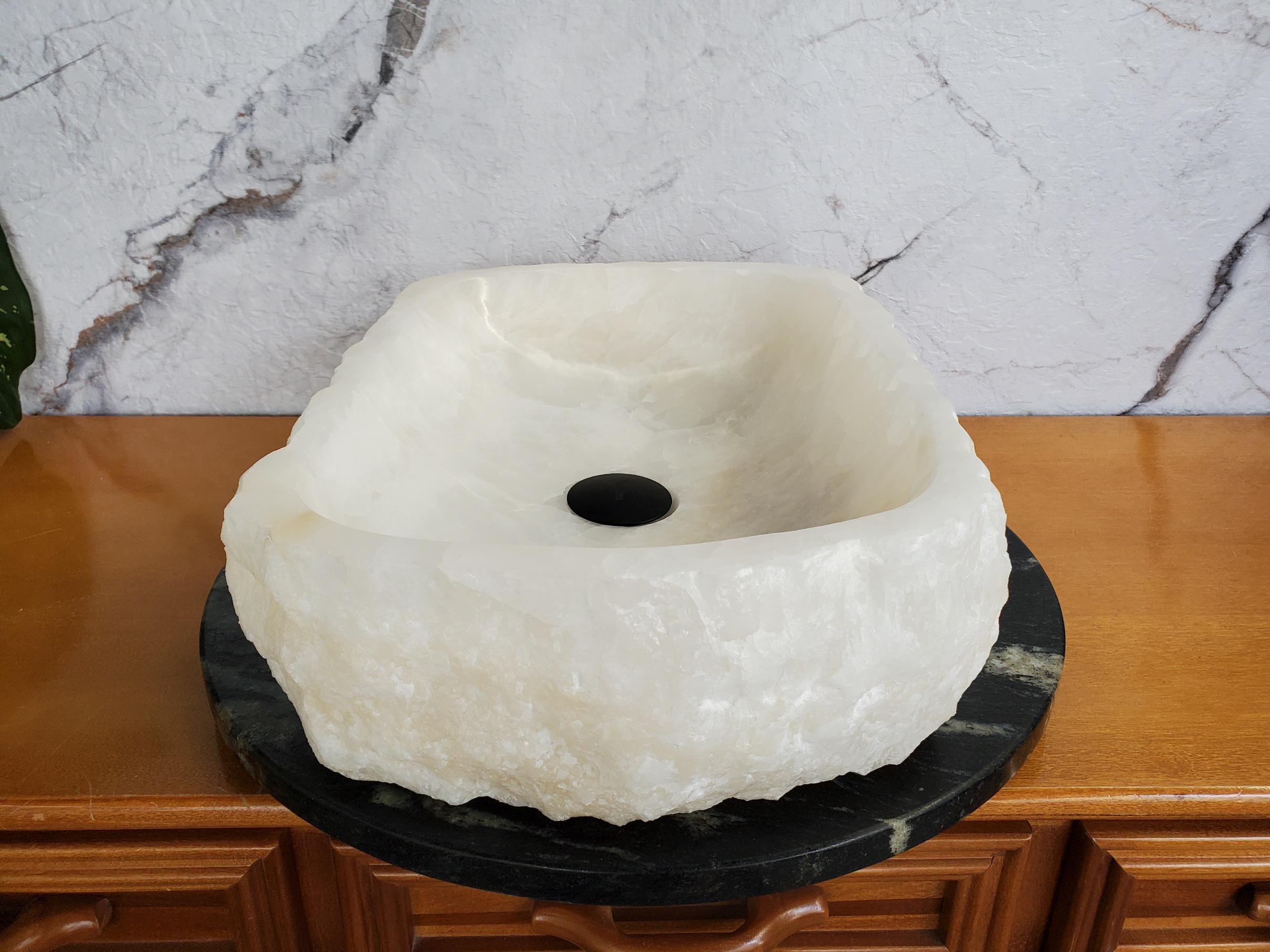 White Onyx Marble Vessel Sink – Natural Stone Countertop Sink, Polished Vanity Basin, Luxury Spa Bathroom Decor 18x13 Inch