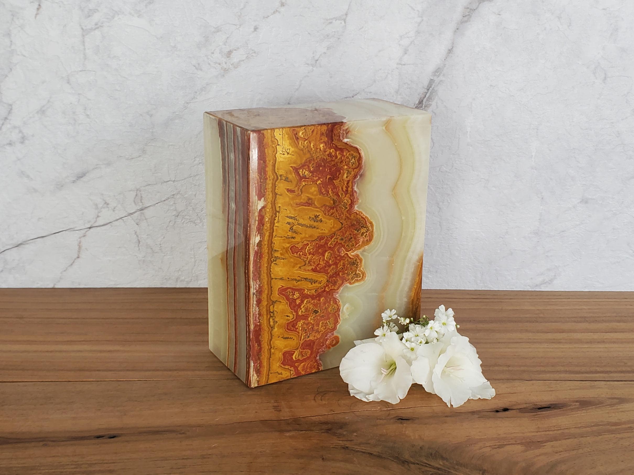 UR_08 Green Onyx Stone Cremation Urn for Ashes - 200 cu in | Handcrafted Stone Memorial